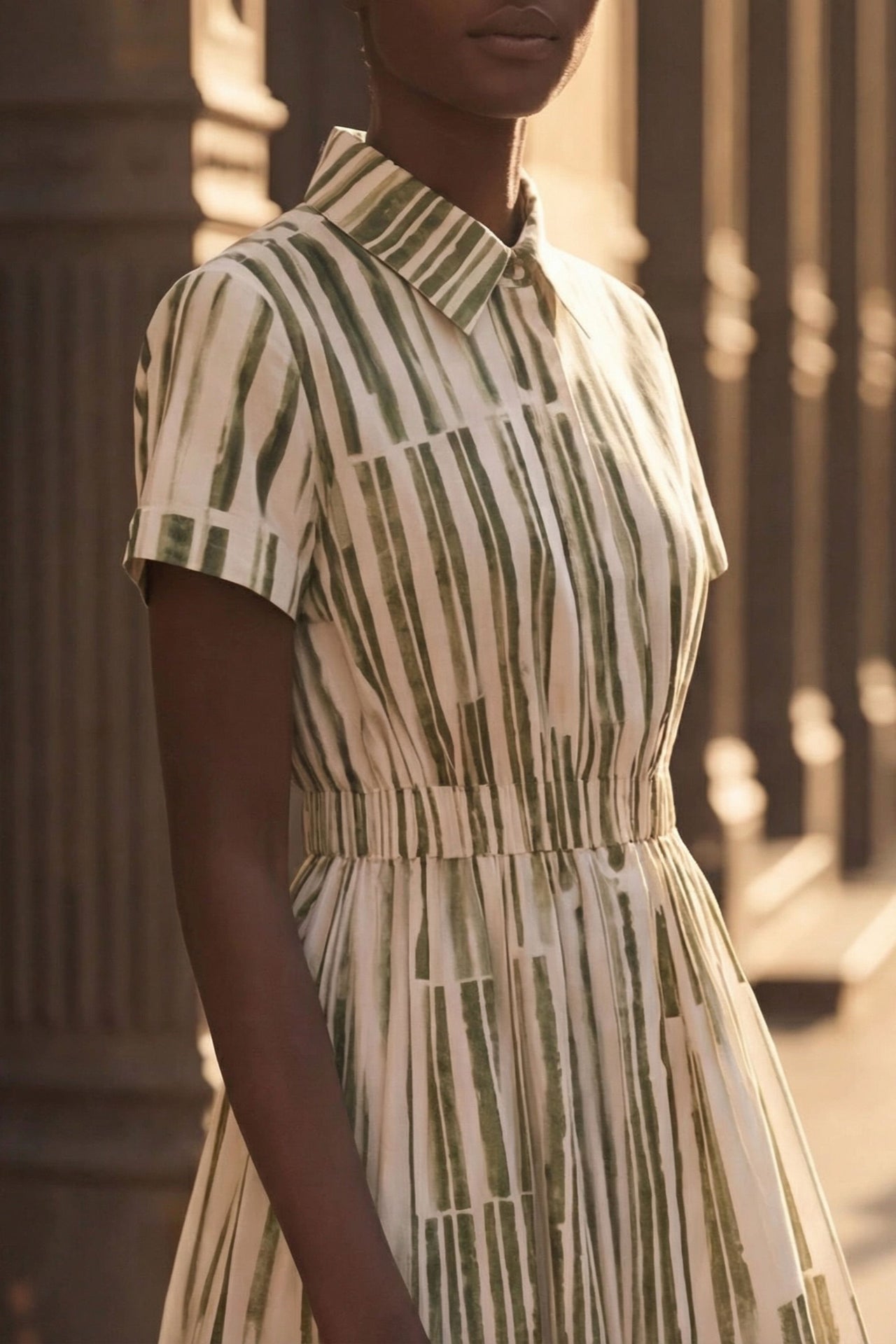 STRIPE COLLAGE STRETCH COTTON SHIRTDRESS view 2