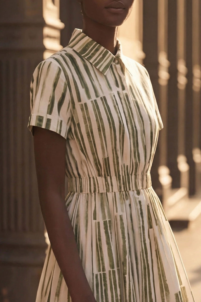 STRIPE COLLAGE STRETCH COTTON SHIRTDRESS view 2