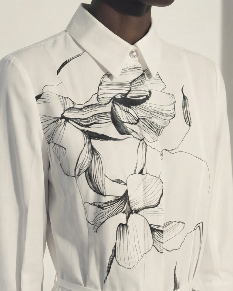 SHADOW FLORAL SILK TWILL SHIRT DRESS view 3