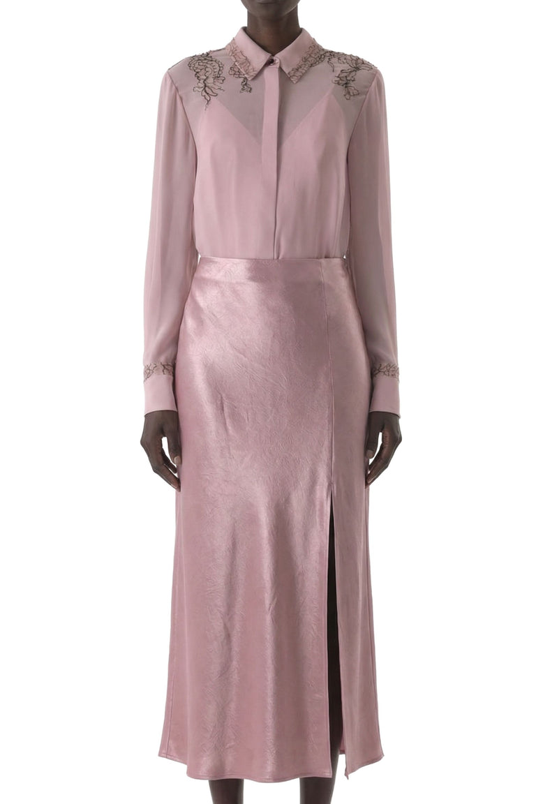 WASHED TWILL BIAS SLIP PENCIL MIDI SKIRT view 1