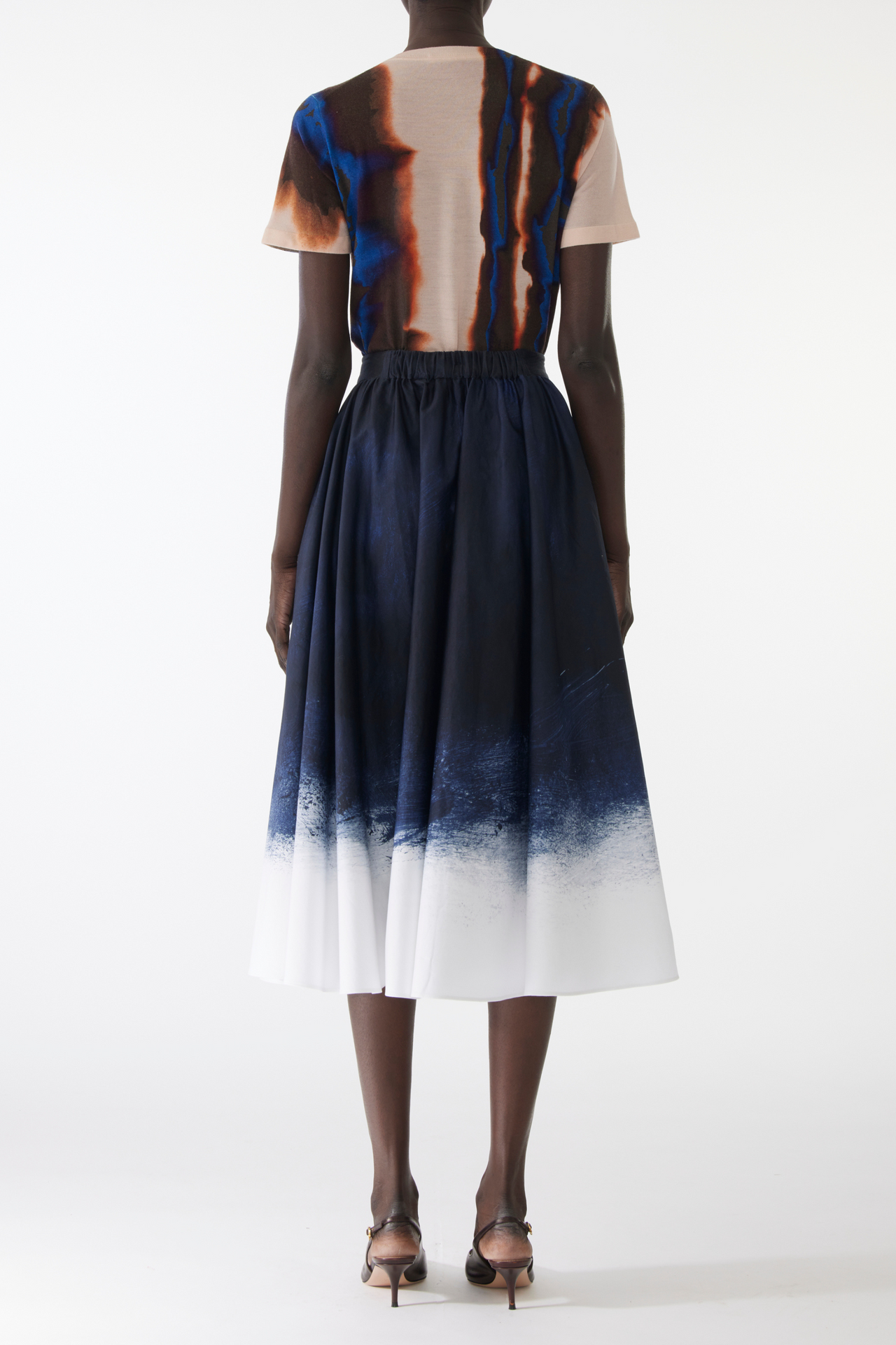 BRUSHED CANVAS PRINTED STRETCH COTTON CIRCLE SKIRT view 3