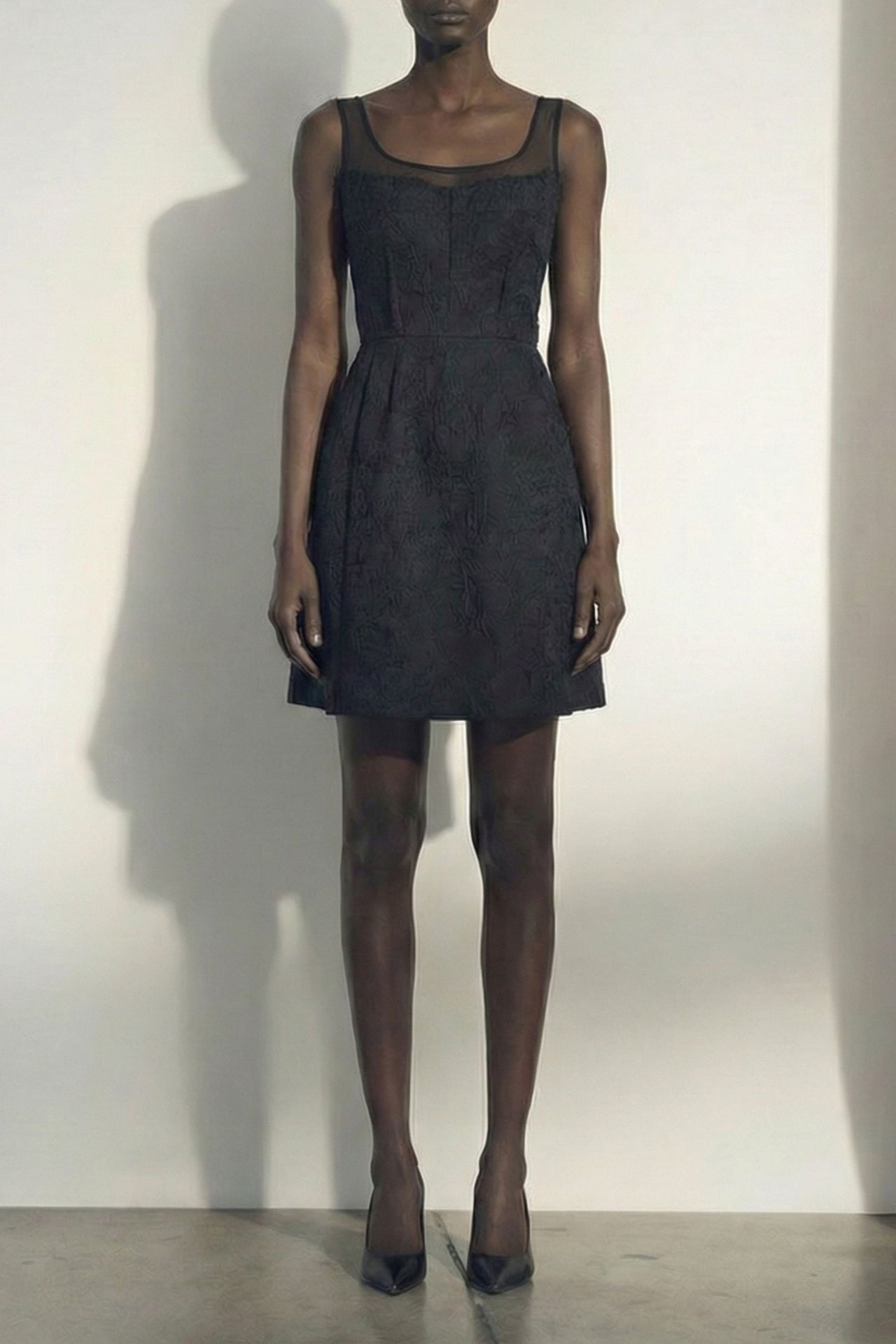 SLEEVELESS TEXTURED FRAY JACQUARD MINI DRESS view 2