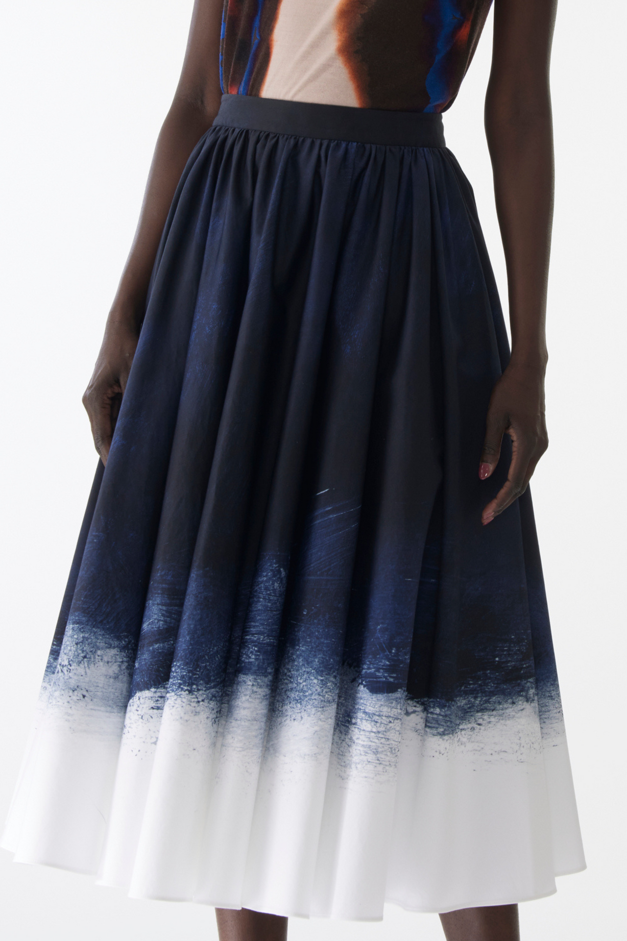 BRUSHED CANVAS PRINTED STRETCH COTTON CIRCLE SKIRT view 4