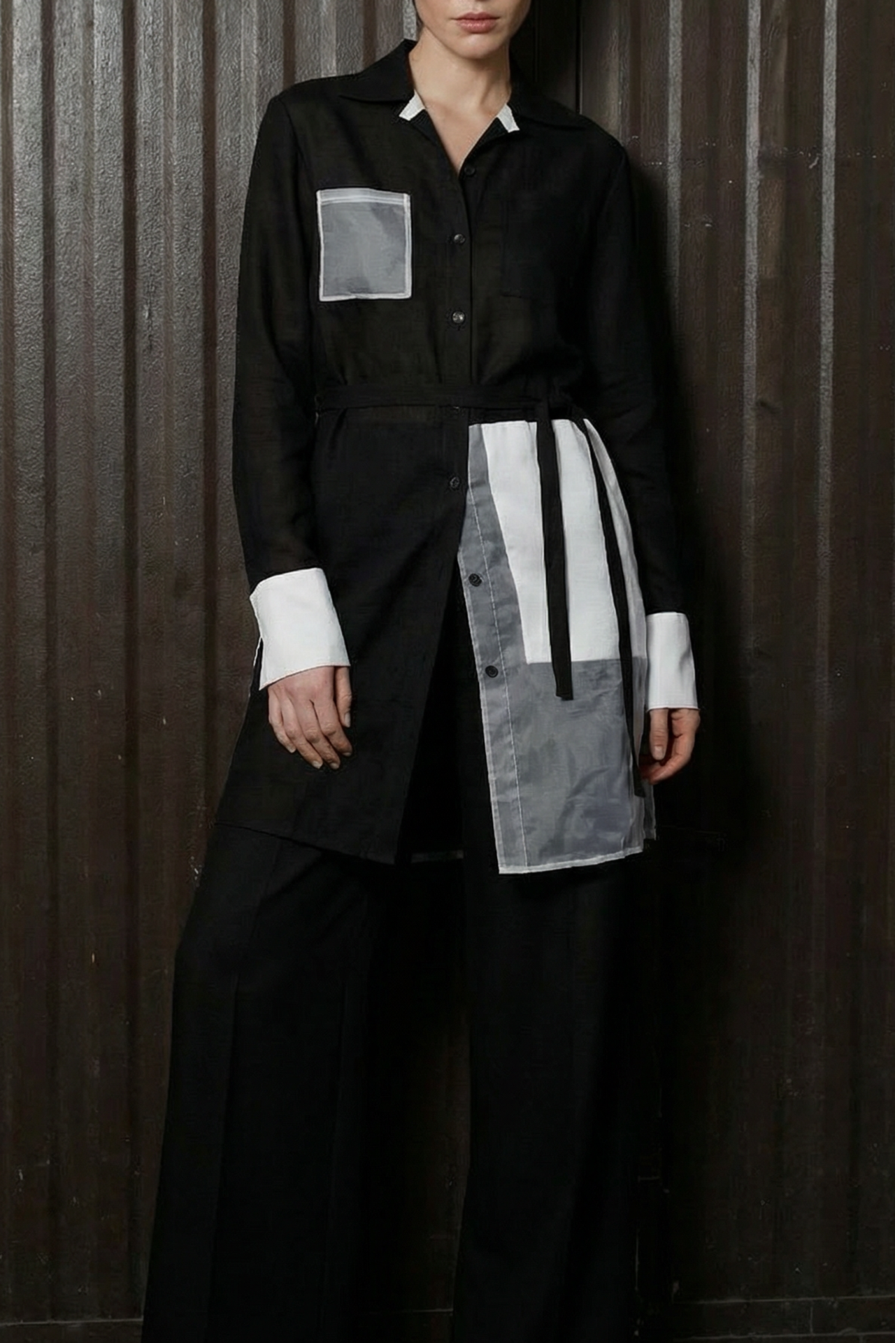 WASHED TWILL COLLAGE SHIRT DRESS view 1