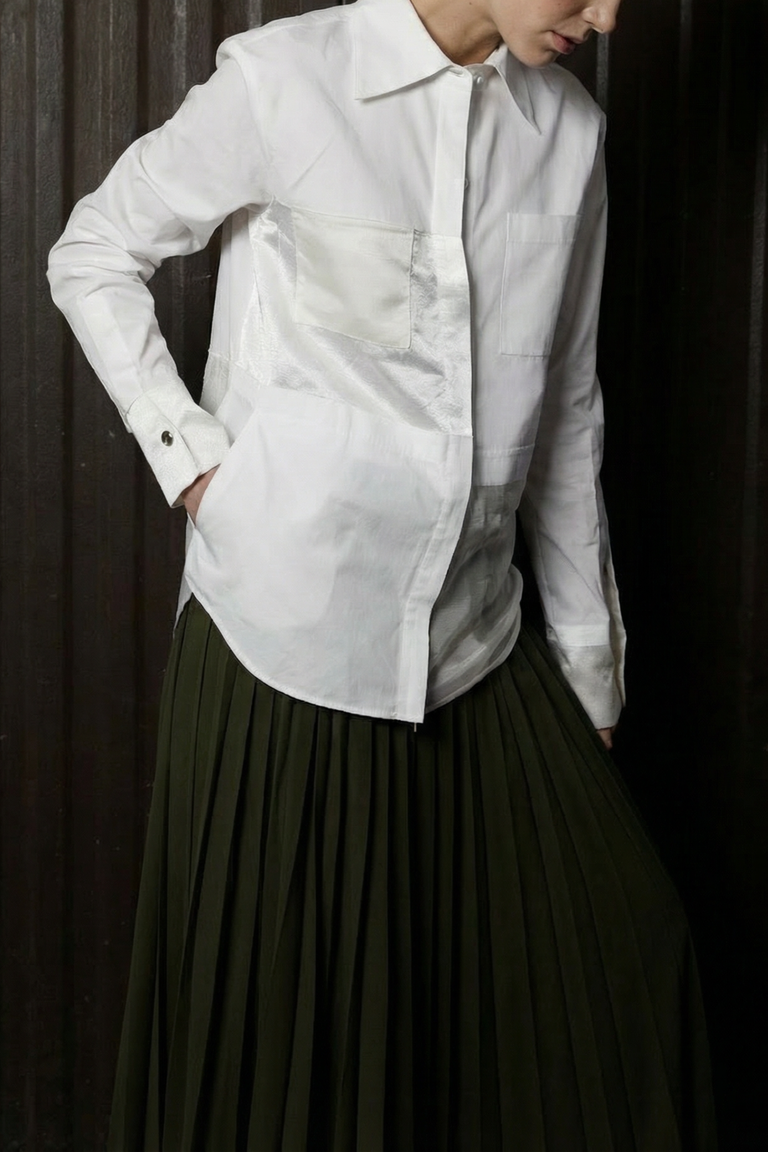 COLLAGE LONG SLEEVE ZIP-UP COTTON SHIRT view 1