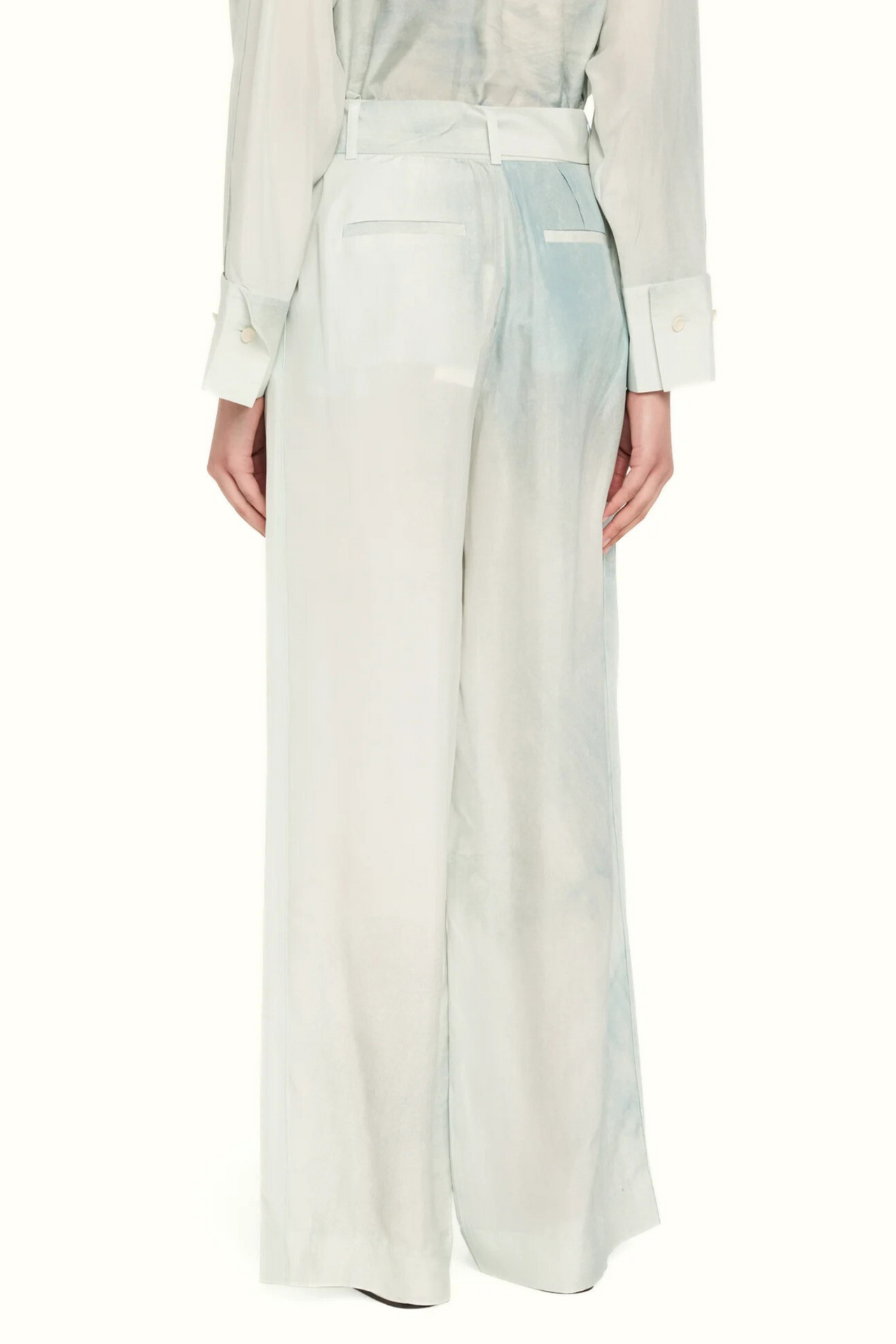 High-Rise Pleat Front Straight-Leg Silk Habotai Pant – lightweight, fluid, and effortlessly elegant with an extended belt detail. view 3