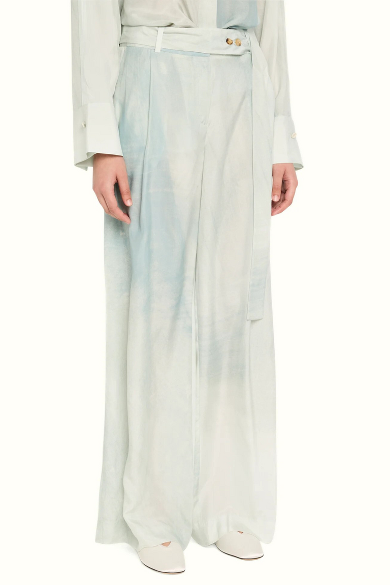 High-Rise Pleat Front Straight-Leg Silk Habotai Pant – lightweight, fluid, and effortlessly elegant with an extended belt detail. view 2