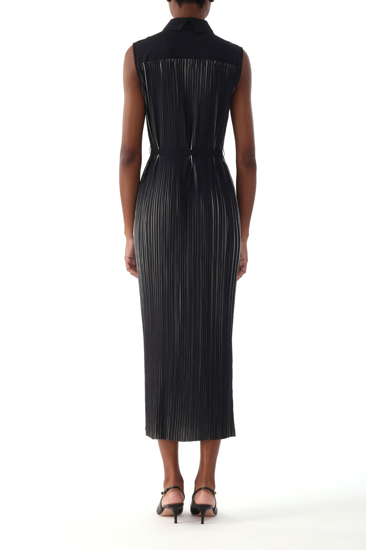 BICOLOR PRINTED PLEATED SLEEVELESS SHIRTDRESS view 3