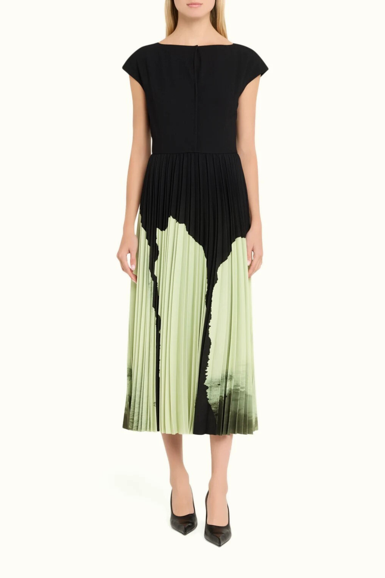 WATERCOLOR FLORAL MATTE CREPE PLEATED DRESS view 2