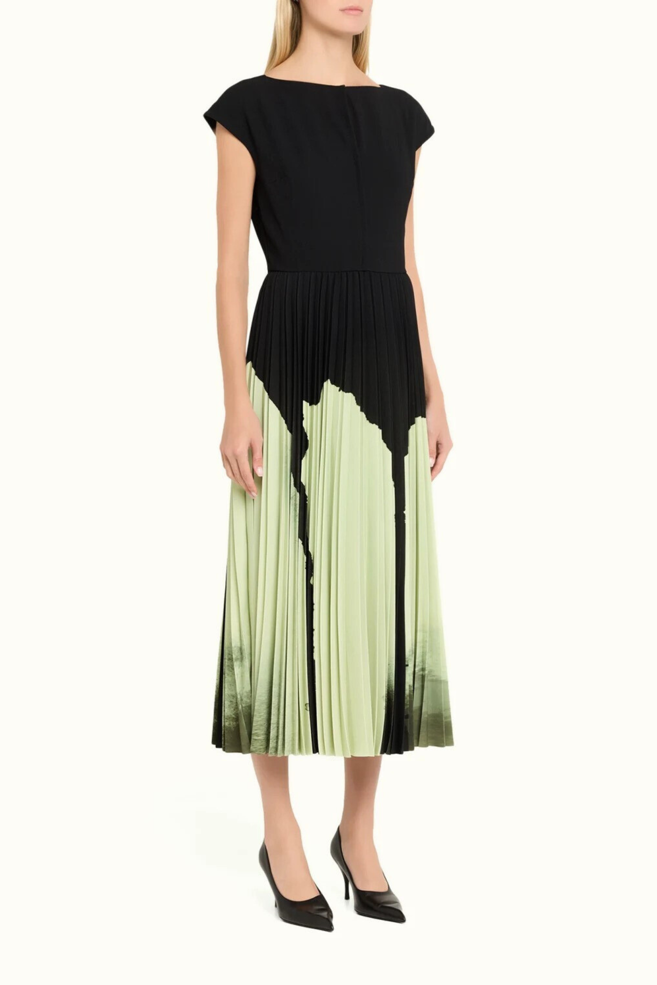 WATERCOLOR FLORAL MATTE CREPE PLEATED DRESS view 3