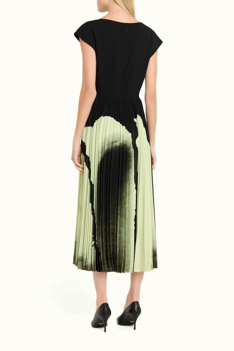 WATERCOLOR FLORAL MATTE CREPE PLEATED DRESS view 3