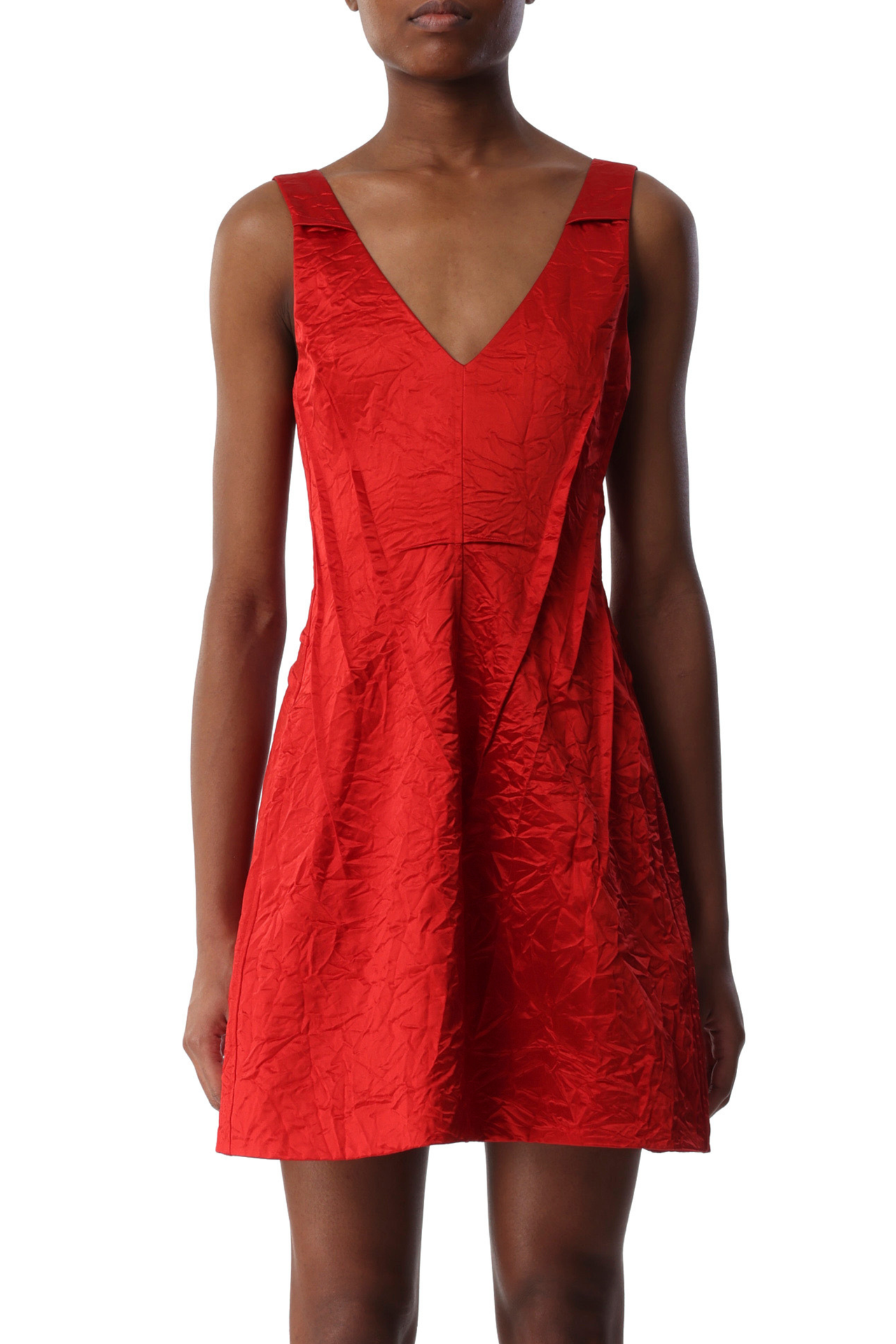 CRUSHED SATIN V-NECK MINI DRESS view 4