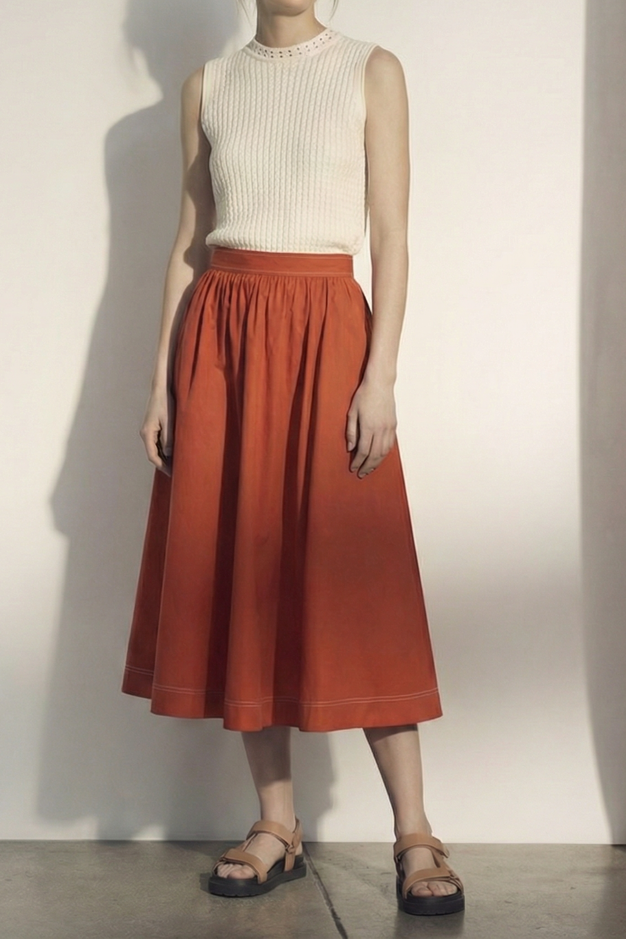 STRETCH COTTON MIDI SKIRT view 1