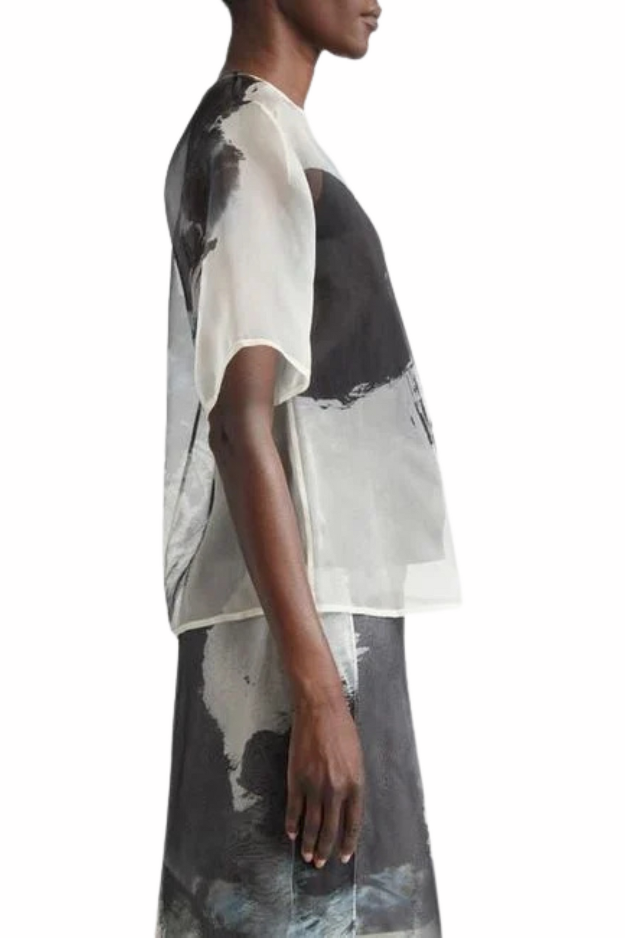 SILK ORGANZA OVERSIZED CREWNECK T-SHIRT WITH ARTWORK BY TONG YANG TZE view 3