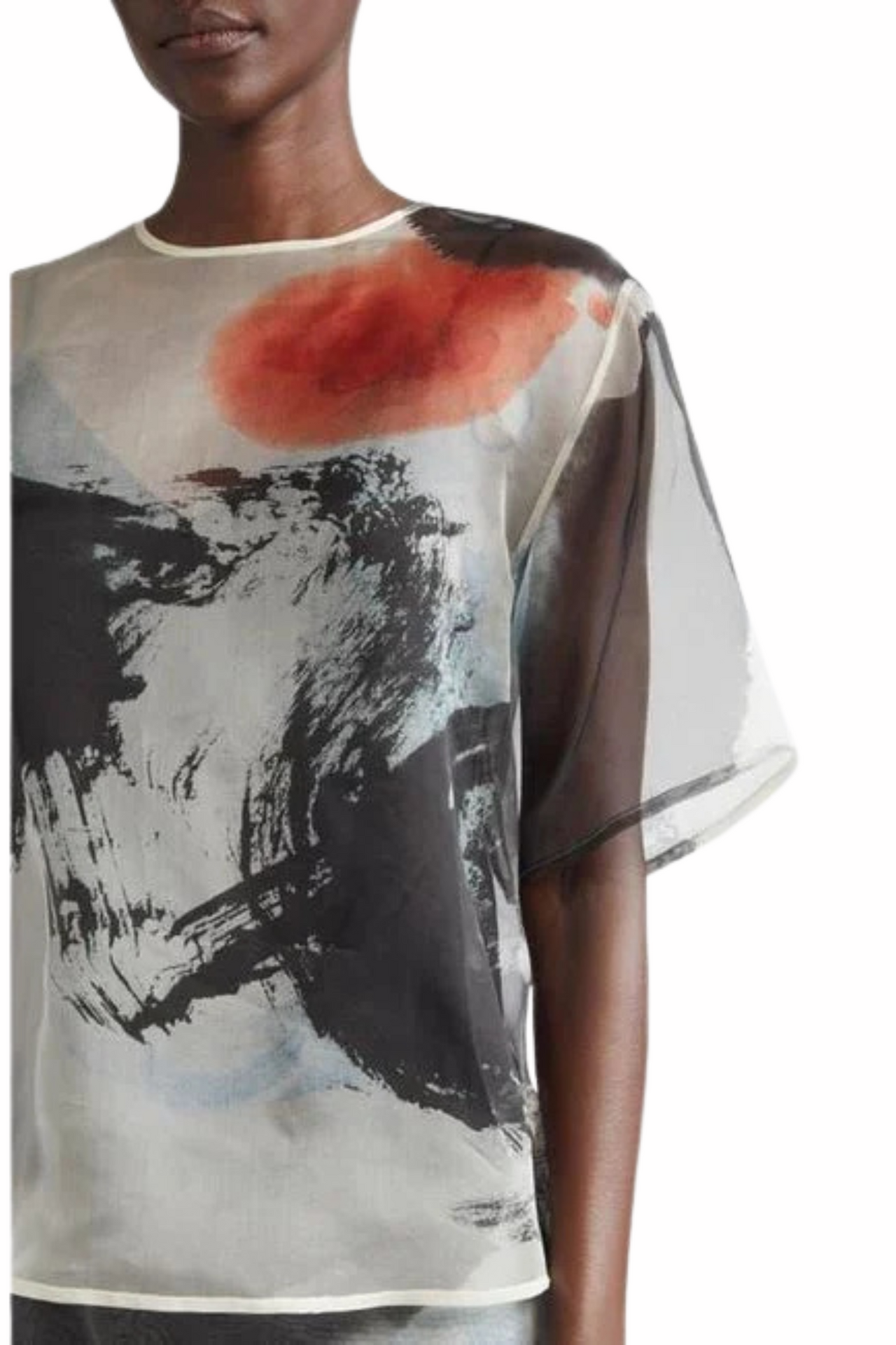 SILK ORGANZA OVERSIZED CREWNECK T-SHIRT WITH ARTWORK BY TONG YANG TZE view 5