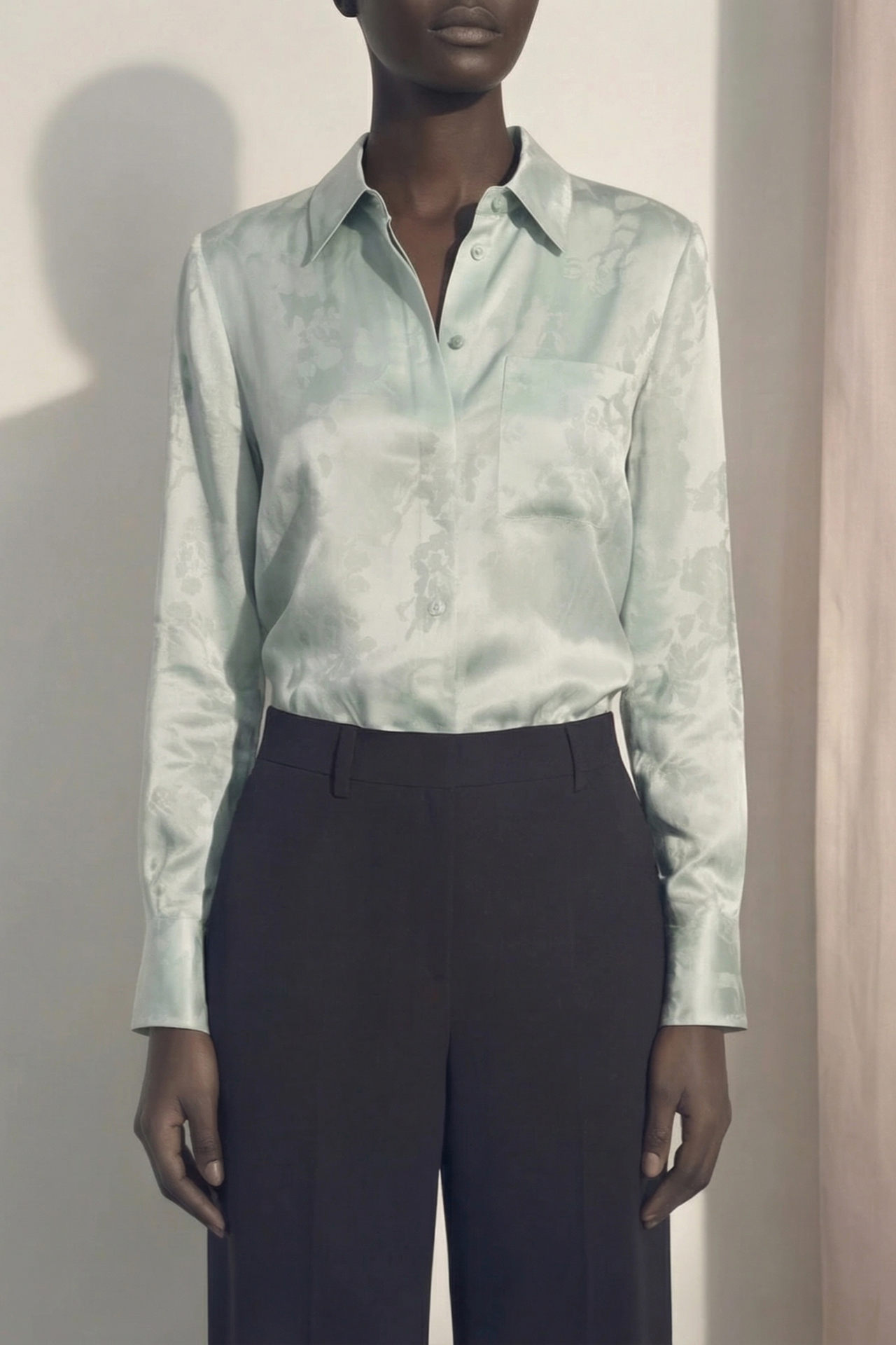 FLORAL SATIN JACQUARD BUTTON-UP SHIRT view 1