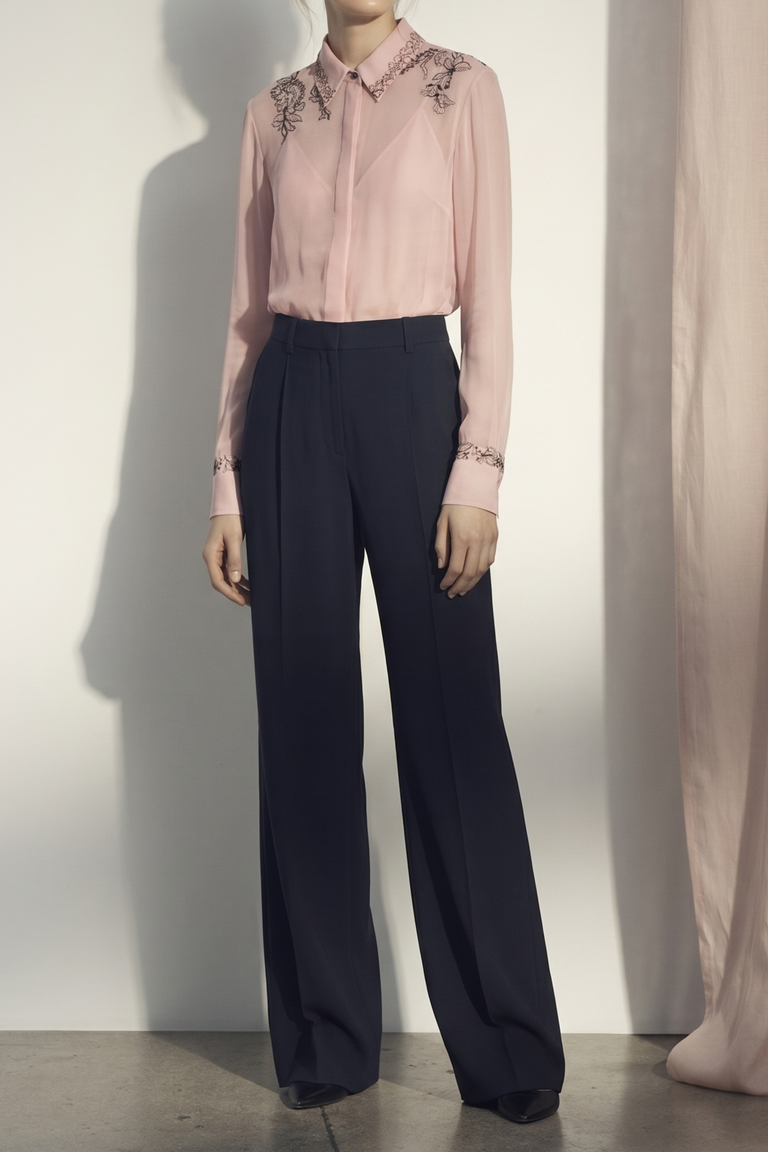 CREPE CHIFFON BUTTON-UP SHIRT WITH LACE view 1