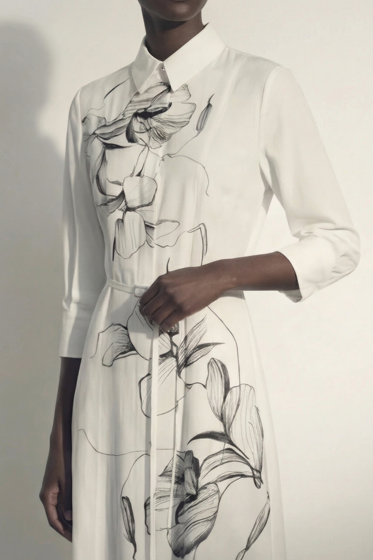 SHADOW FLORAL SILK TWILL SHIRT DRESS view 1