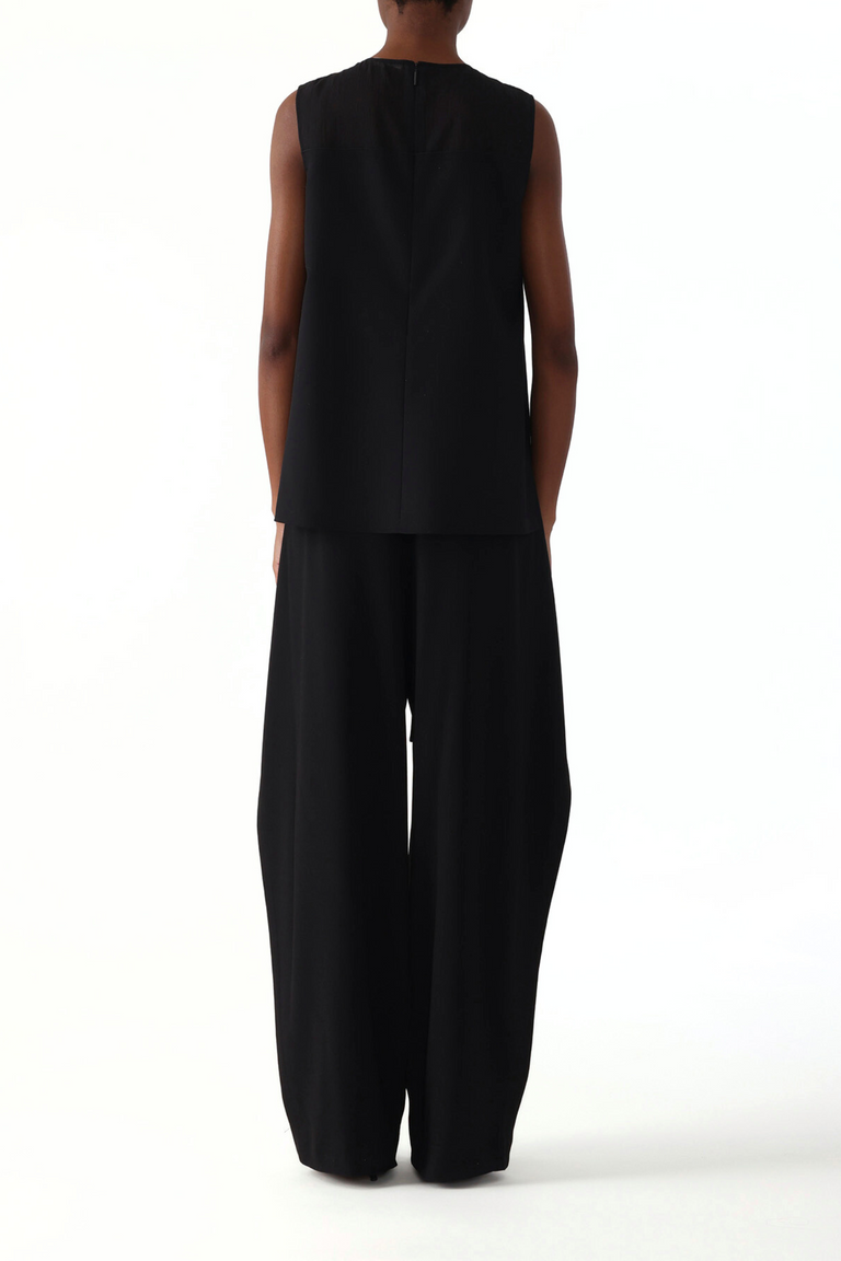 ASYMMETRICAL DRAPE SLUB SUITING TOP WITH COMBO GAUZE YOKE view 4