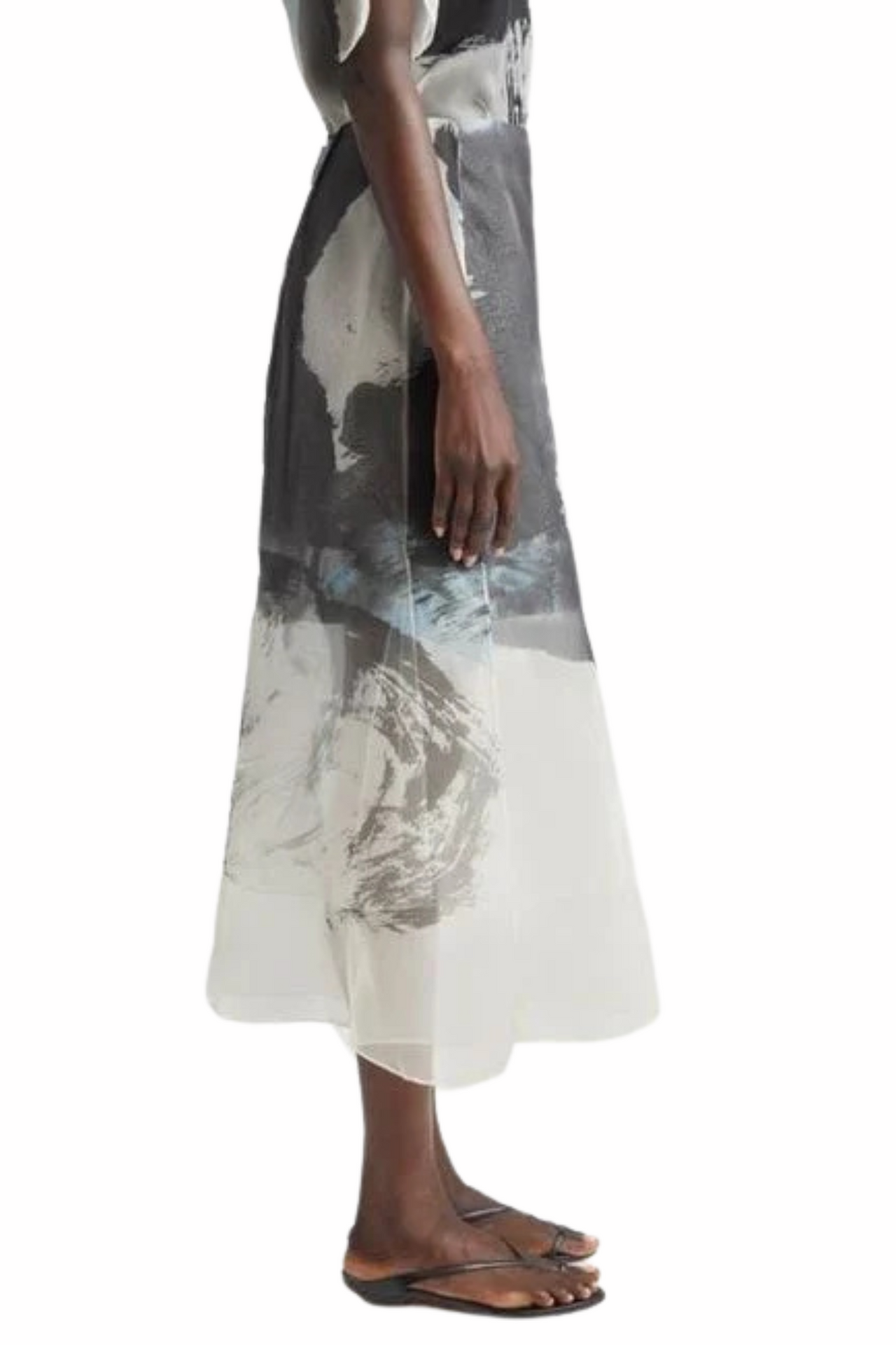 SILK ORGANZA PRINTED MIDI SKIRT WITH ARTWORK BY TONG YANG-TZE view 3
