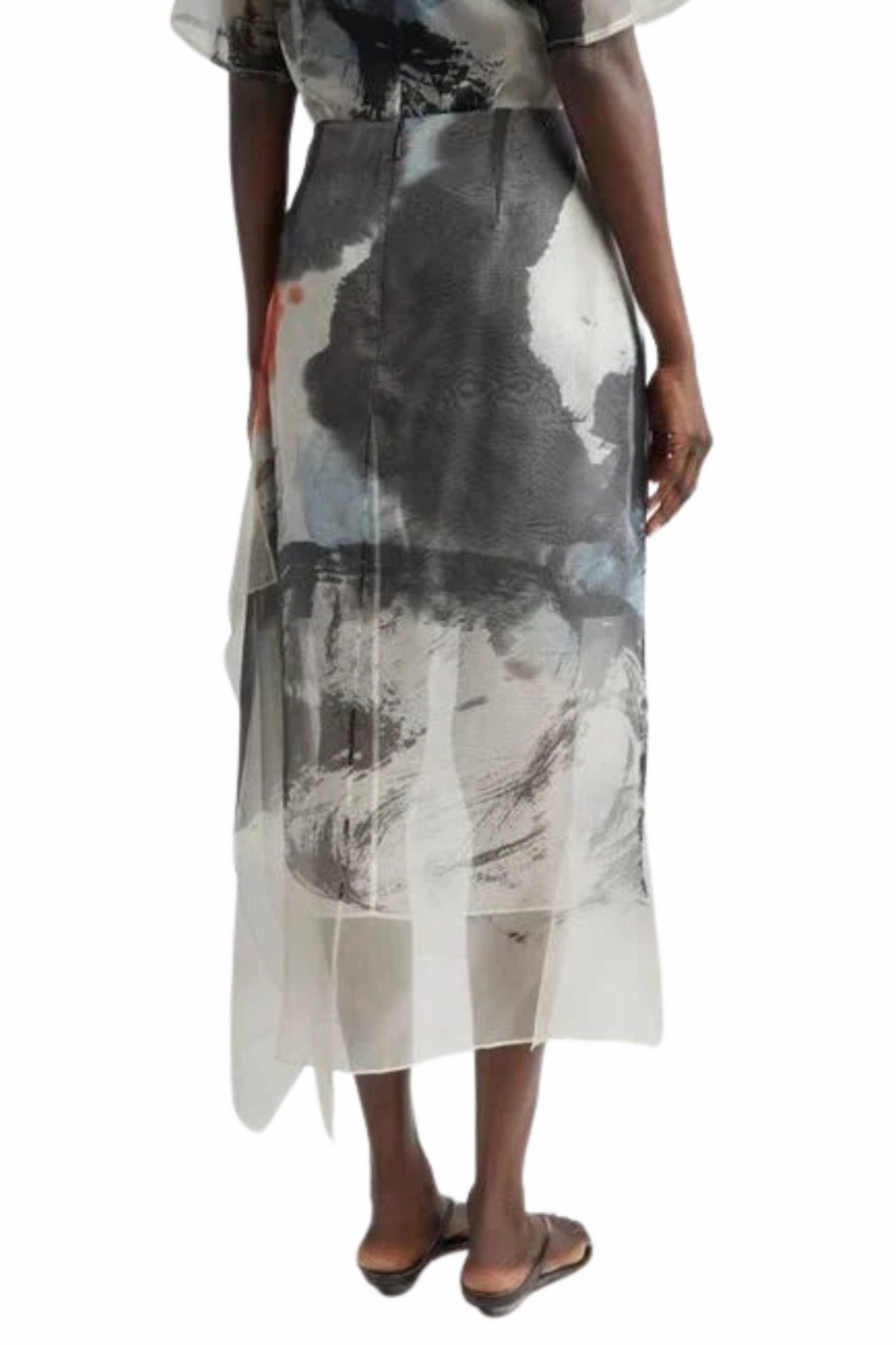 SILK ORGANZA PRINTED MIDI SKIRT WITH ARTWORK BY TONG YANG-TZE view 4