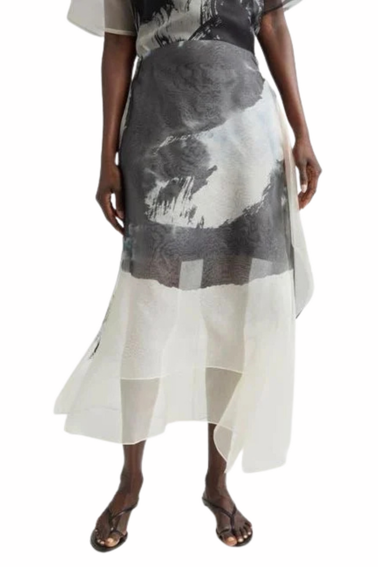 SILK ORGANZA PRINTED MIDI SKIRT WITH ARTWORK BY TONG YANG-TZE view 2