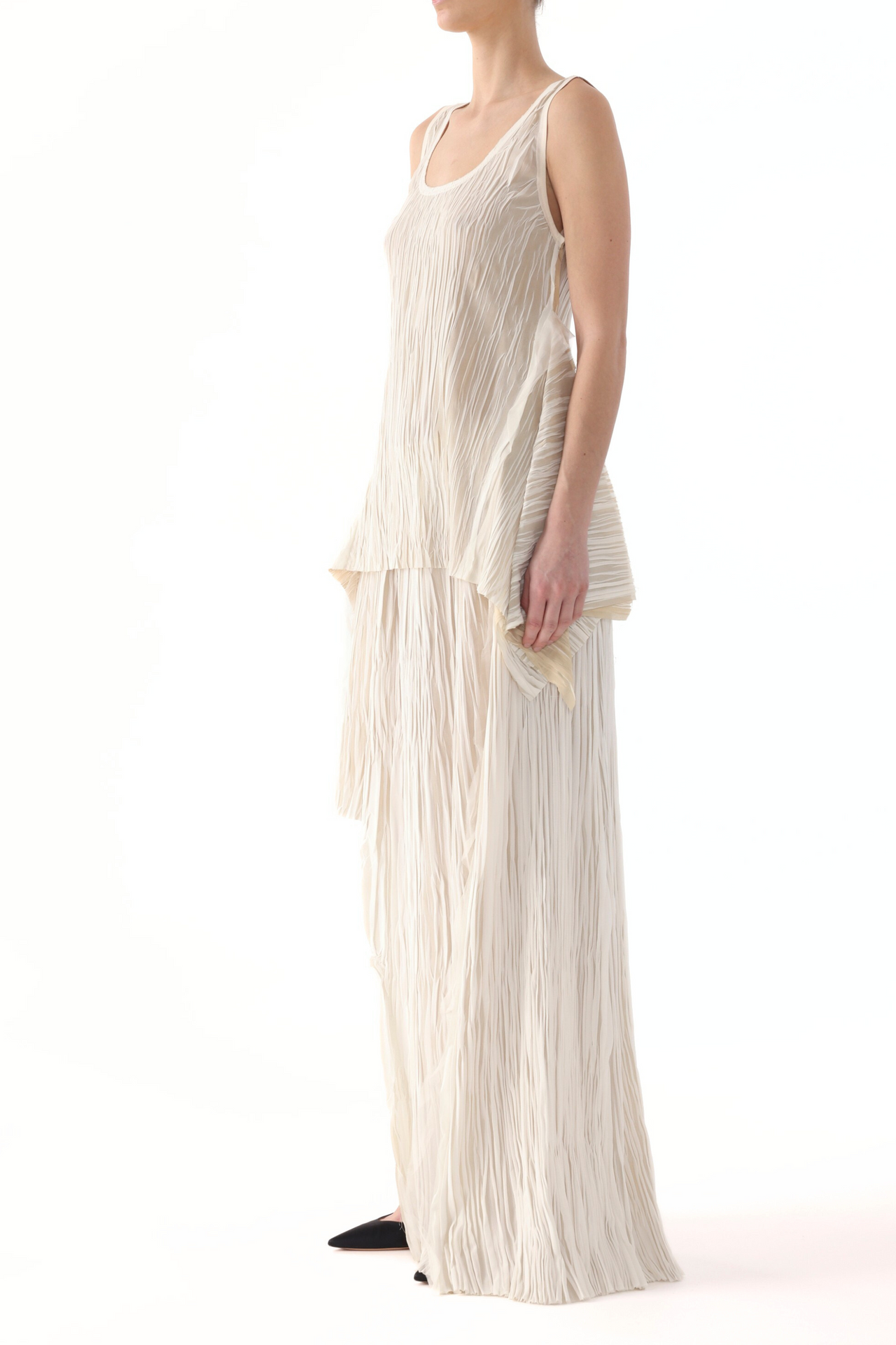 BICOLOR SCOOP NECK PLEATED TANK TOP view 3