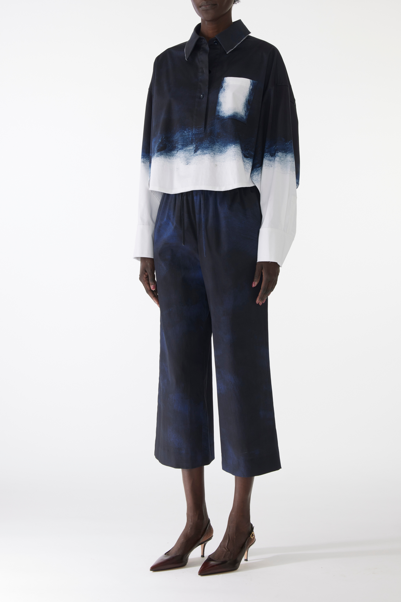 BRUSHED CANVAS PRINTED WIDE LEG PANT WITH ELASTIC WAIST view 2