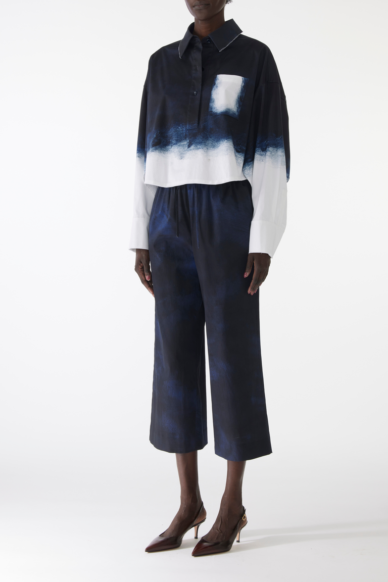 BRUSHED CANVAS PRINTED WIDE LEG PANT WITH ELASTIC WAIST view 2