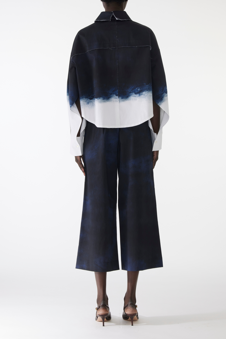 BRUSHED CANVAS PRINTED WIDE LEG PANT WITH ELASTIC WAIST view 3