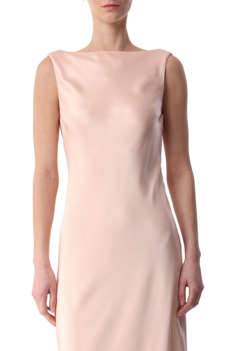 BOAT NECK CREPE BACK SATIN GOWN WITH LOW BACK view 4