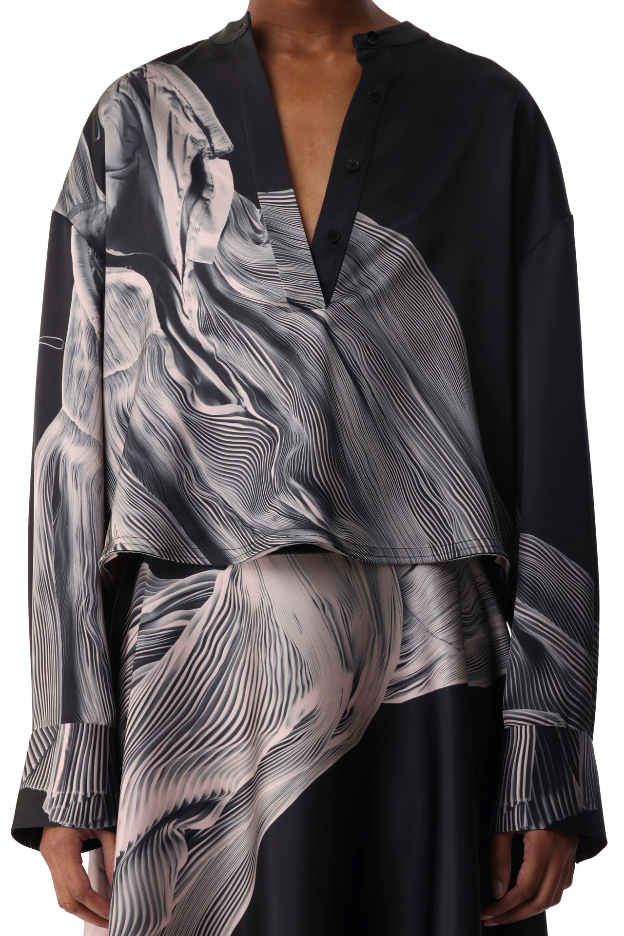 DOUBLE-FACE SATIN OVERSIZE SHIRT WITH DANCING PLEA view 2