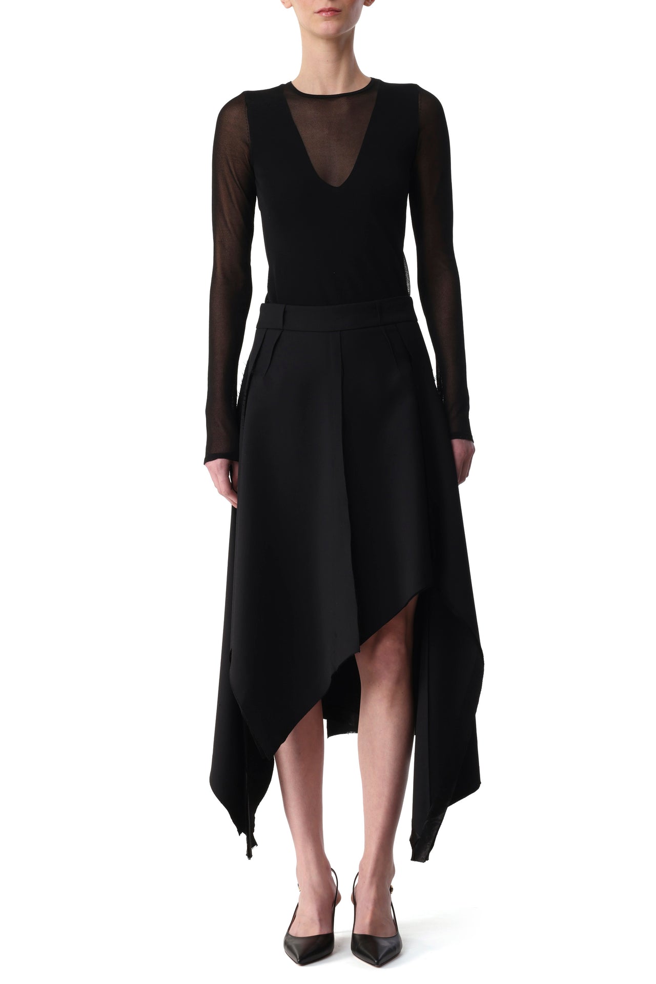 LONG SLEEVE KNIT TOP WITH SHEER V-NECK view 2