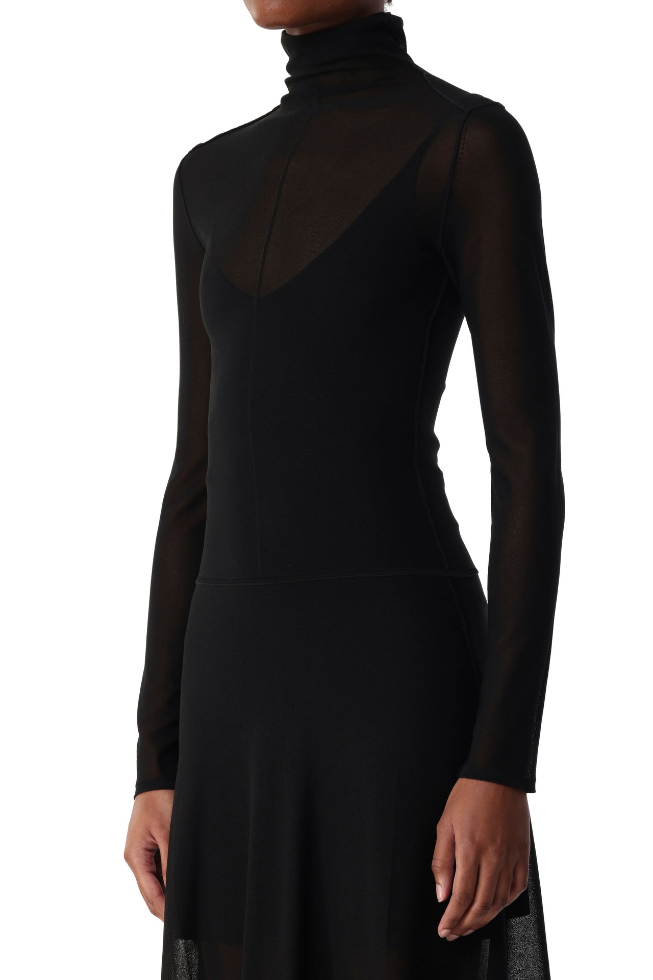 HIGH TURTLENECK LONG SLEEVE KNIT DRESS WITH V-NECK view 4
