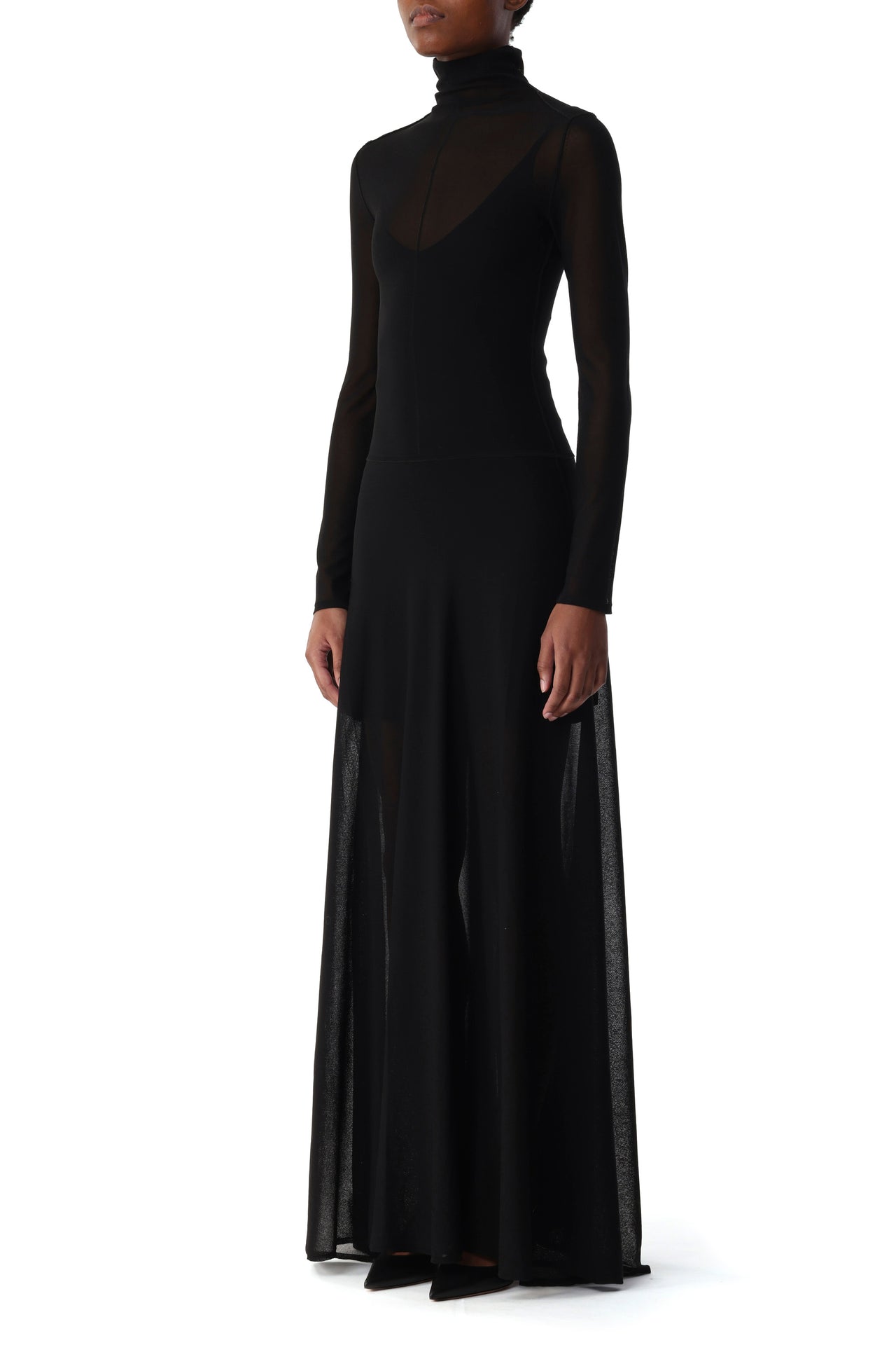 HIGH TURTLENECK LONG SLEEVE KNIT DRESS WITH V-NECK view 2