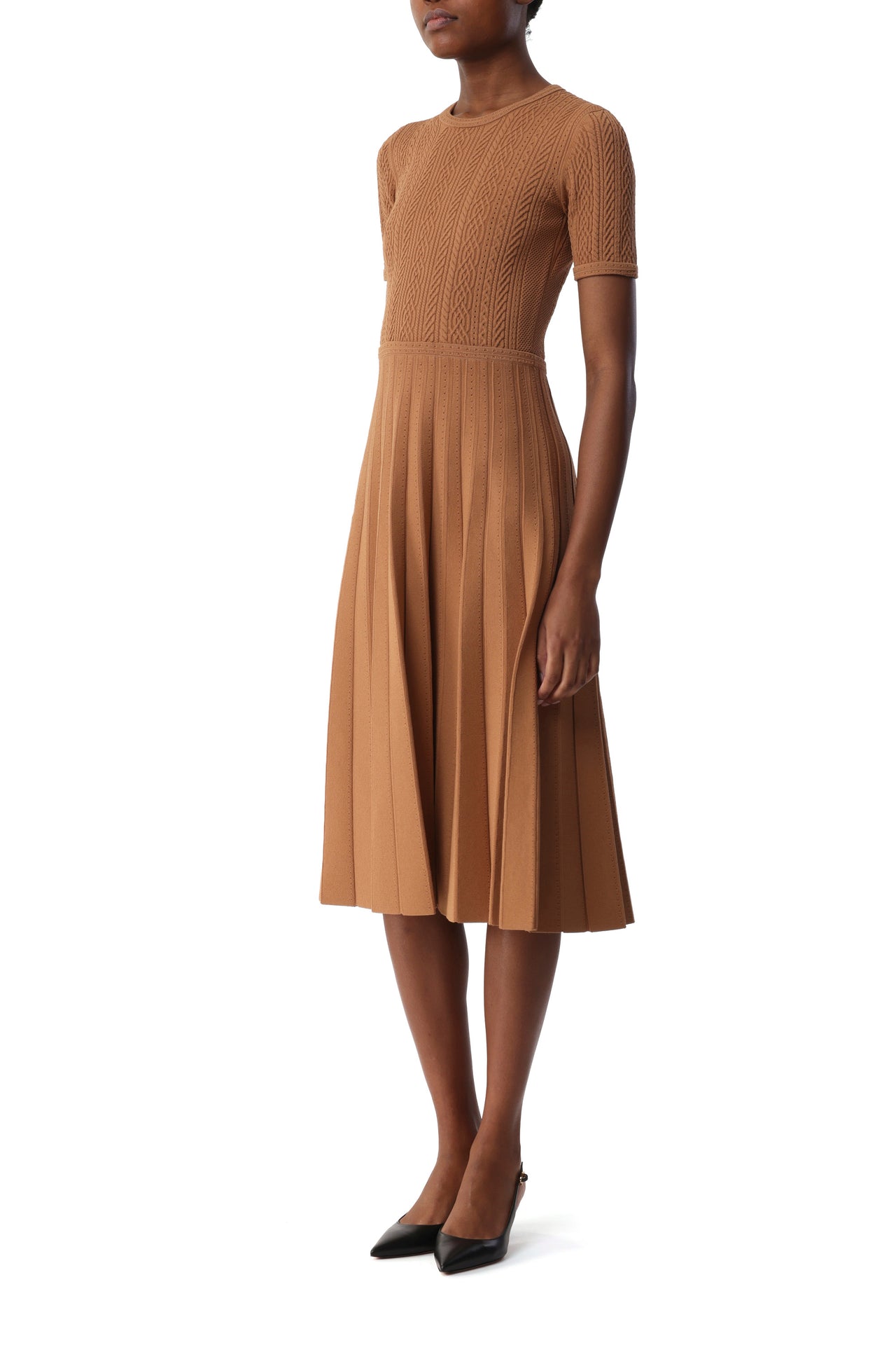 SHORT SLEEVE CABLE KNIT MIDI DRESS view 2
