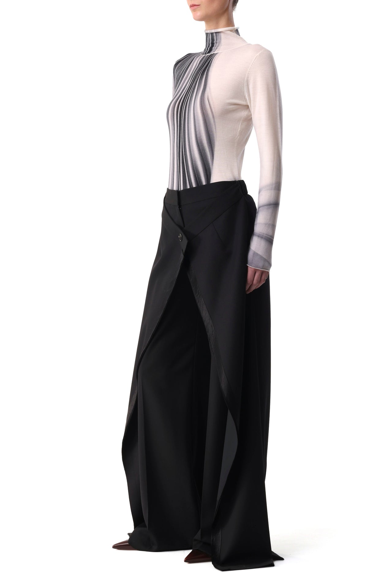 WOOL SUITING WIDE LEG PANT WITH SIDE EXTENSIONS view 2