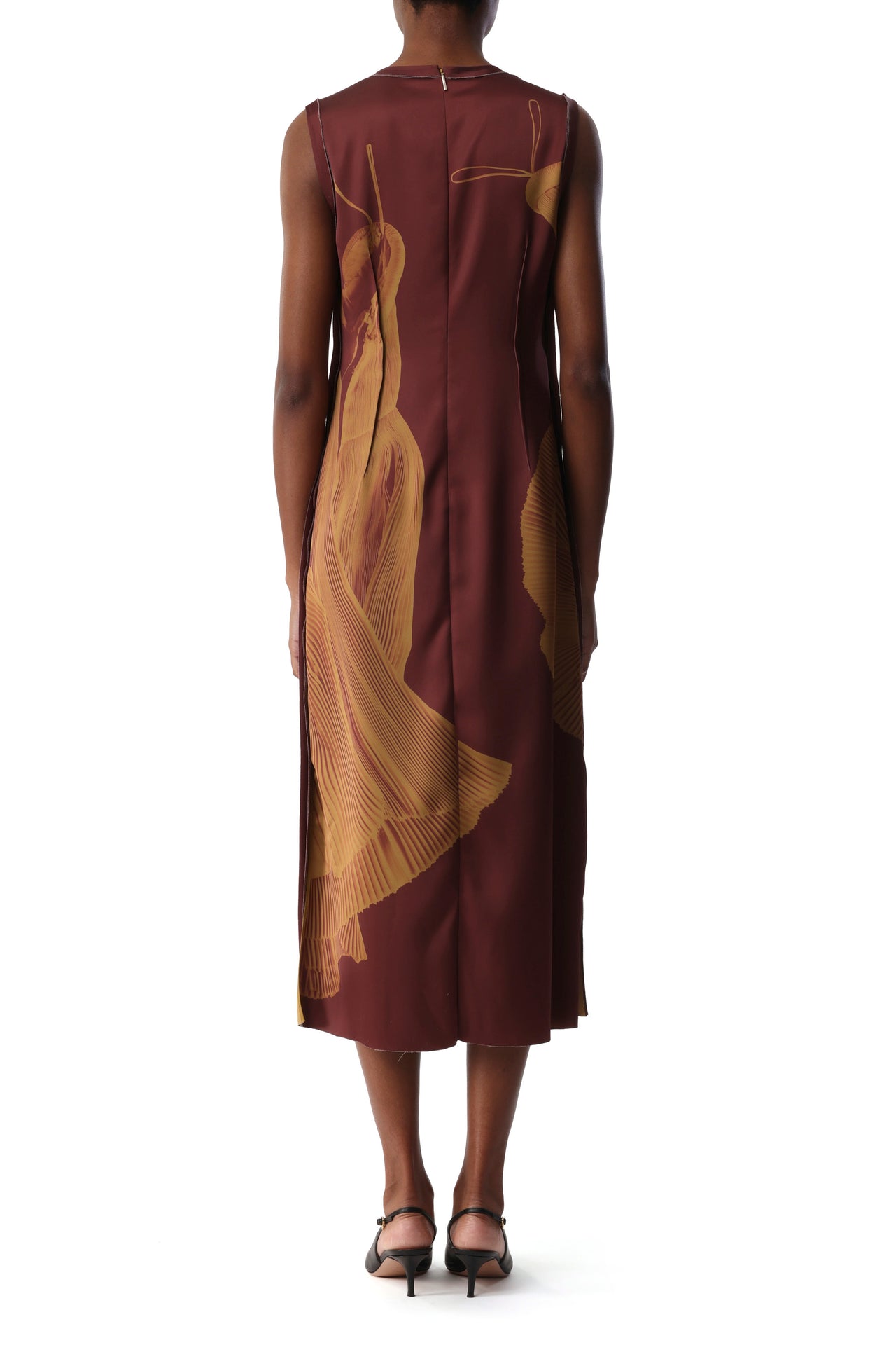 DANCING PLEAT DOUBLE-FACE SATIN SHEATH DRESS view 3