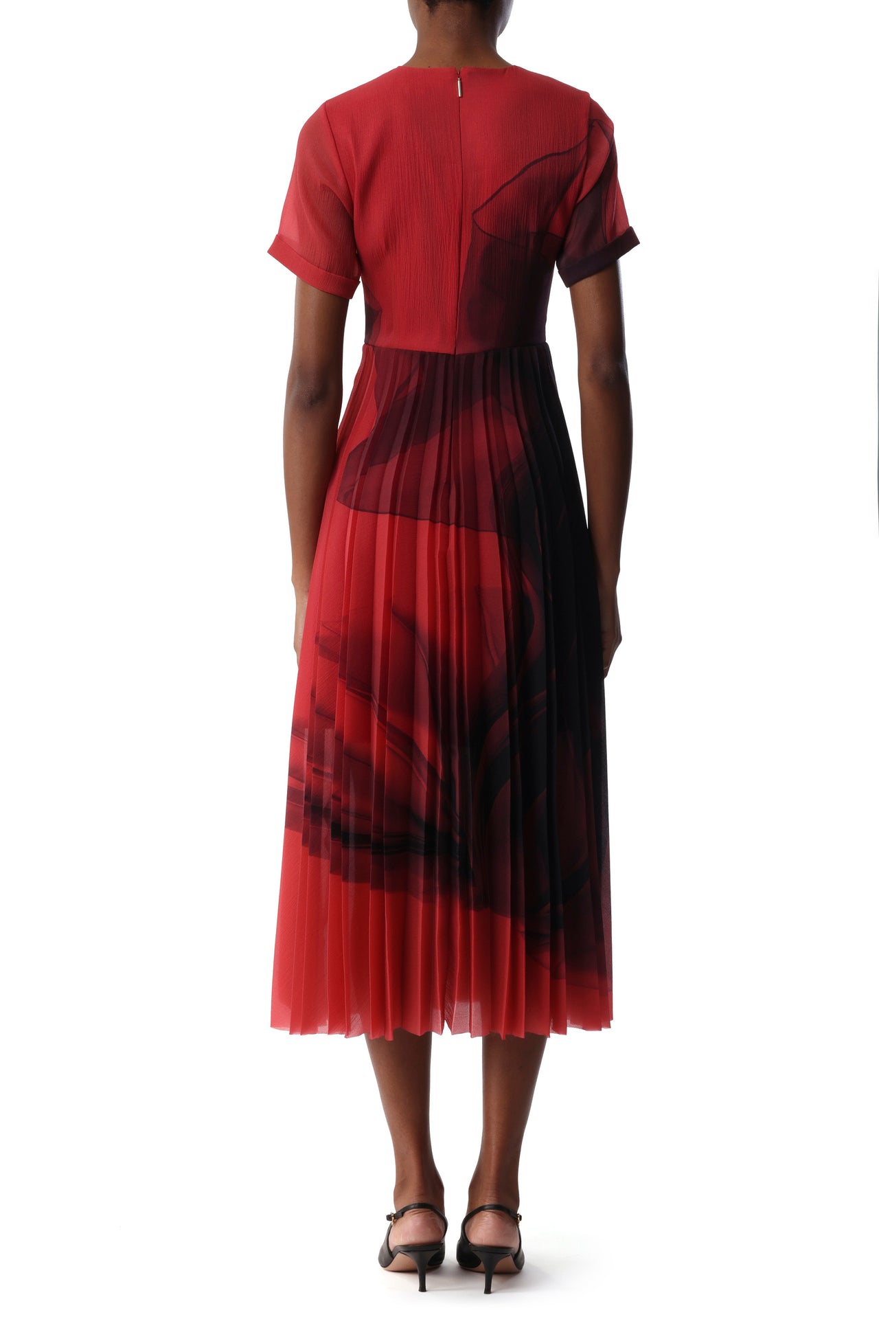 DANCING PLEAT SHORT SLEEVE PLEATED FIT AND FLARE DRESS view 3