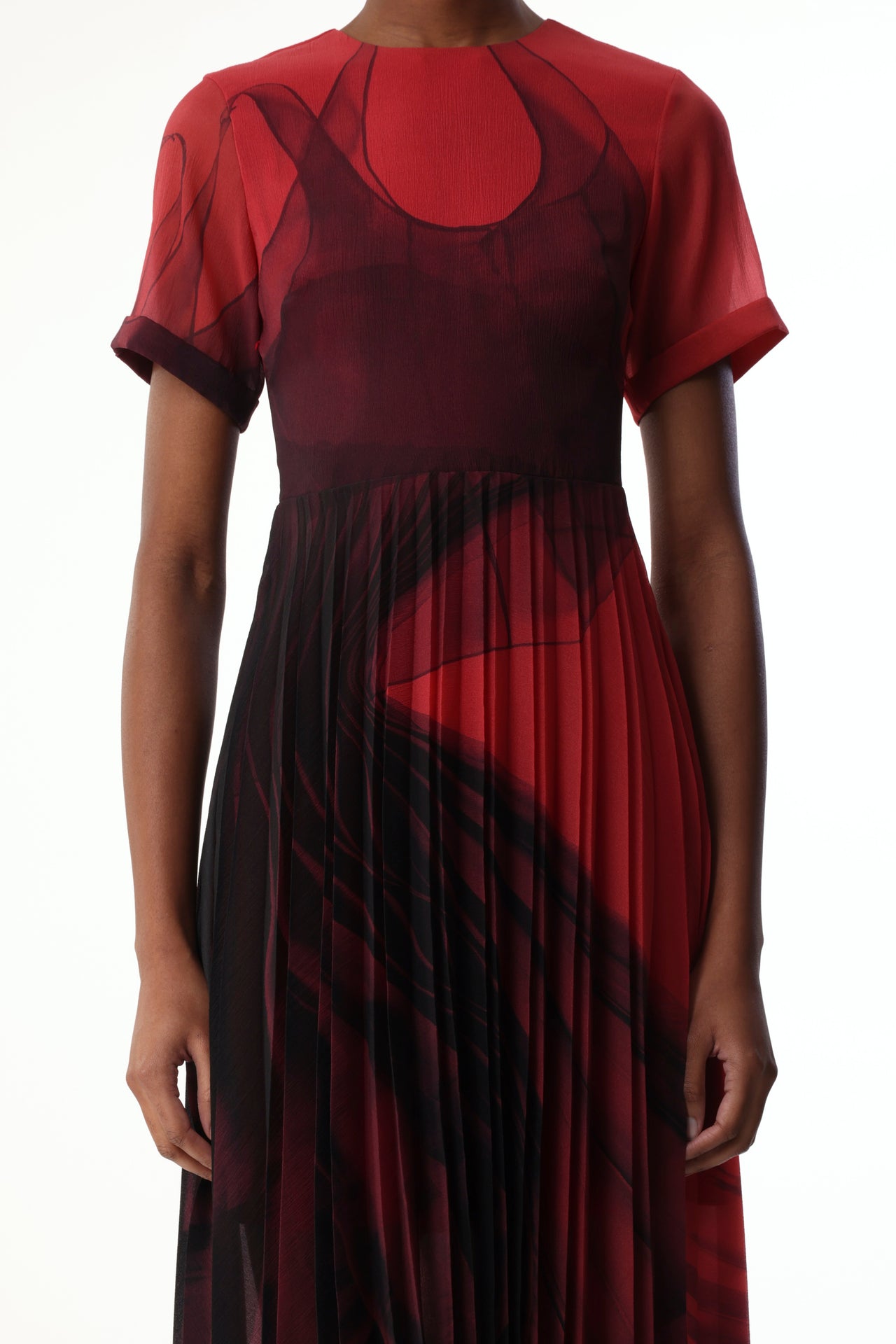 DANCING PLEAT SHORT SLEEVE PLEATED FIT AND FLARE DRESS view 4