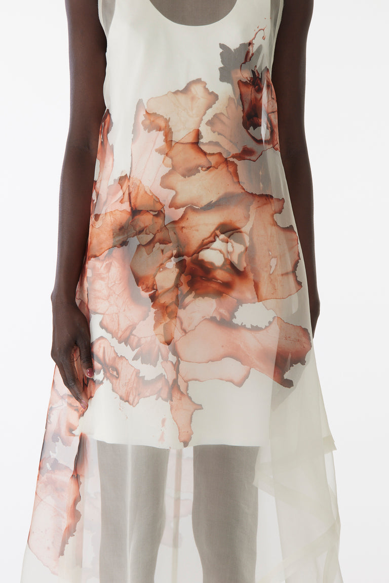 BURNT FLORAL ORGANZA GOWN WITH MINI DRESS LINING view 4