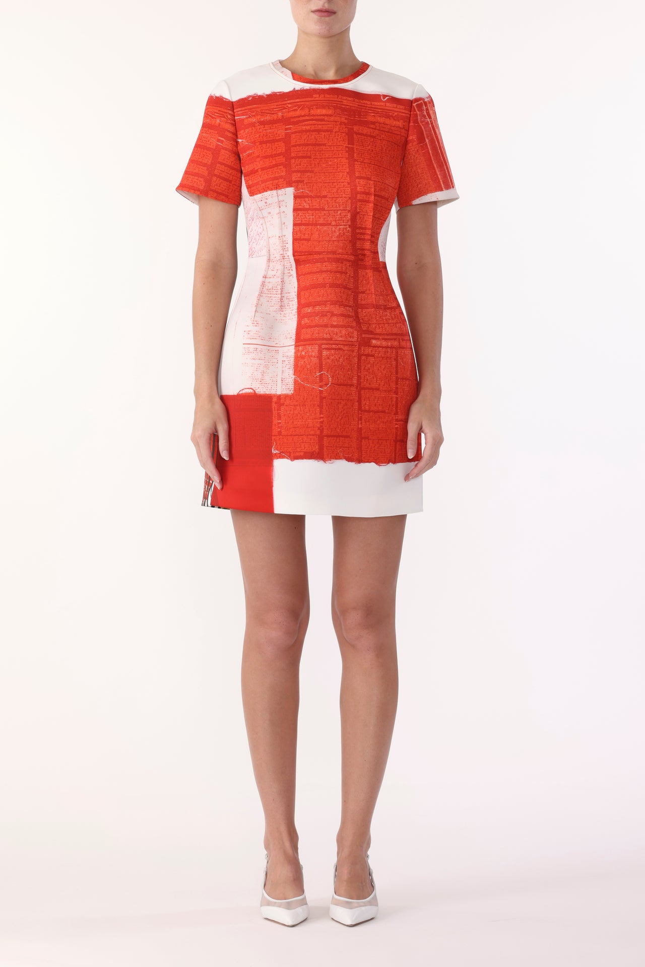 MATTE DUCHESS MINI A-LINE DRESS WITH CAT PAWS ARTWORK BY ROBERT RAUSCHENBERG view 2