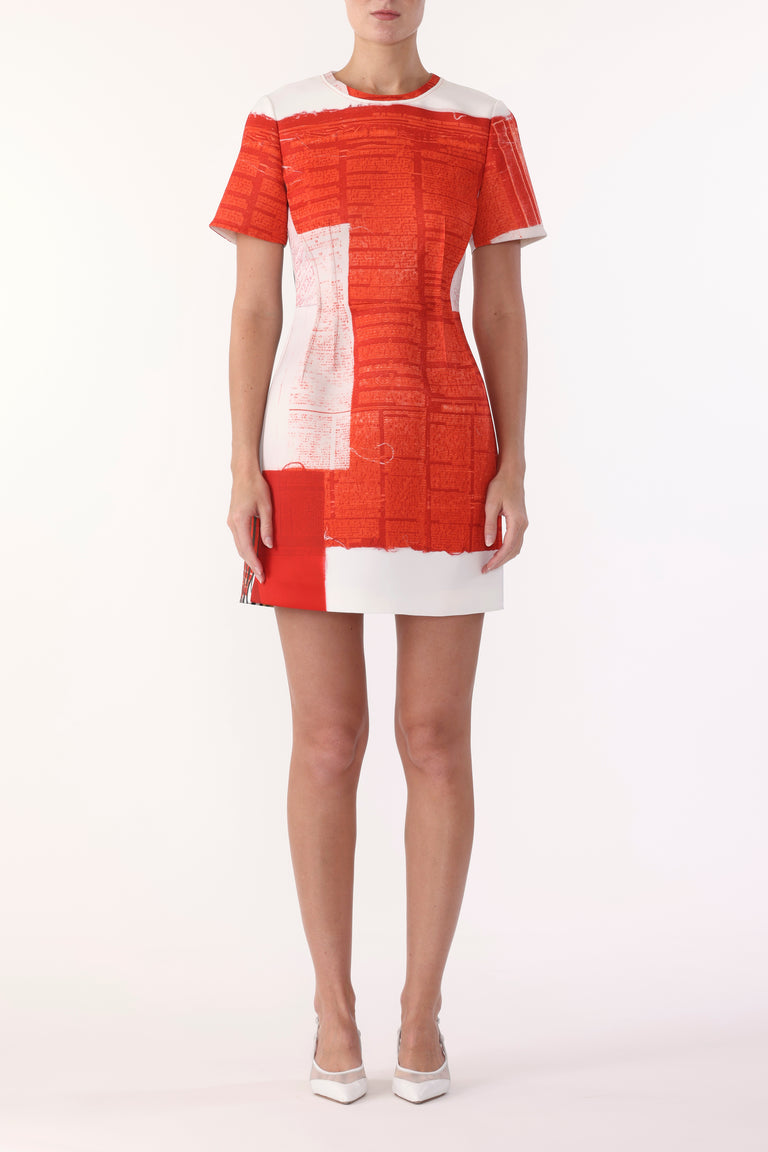 MATTE DUCHESS MINI A-LINE DRESS WITH CAT PAWS ARTWORK BY ROBERT RAUSCHENBERG view 2