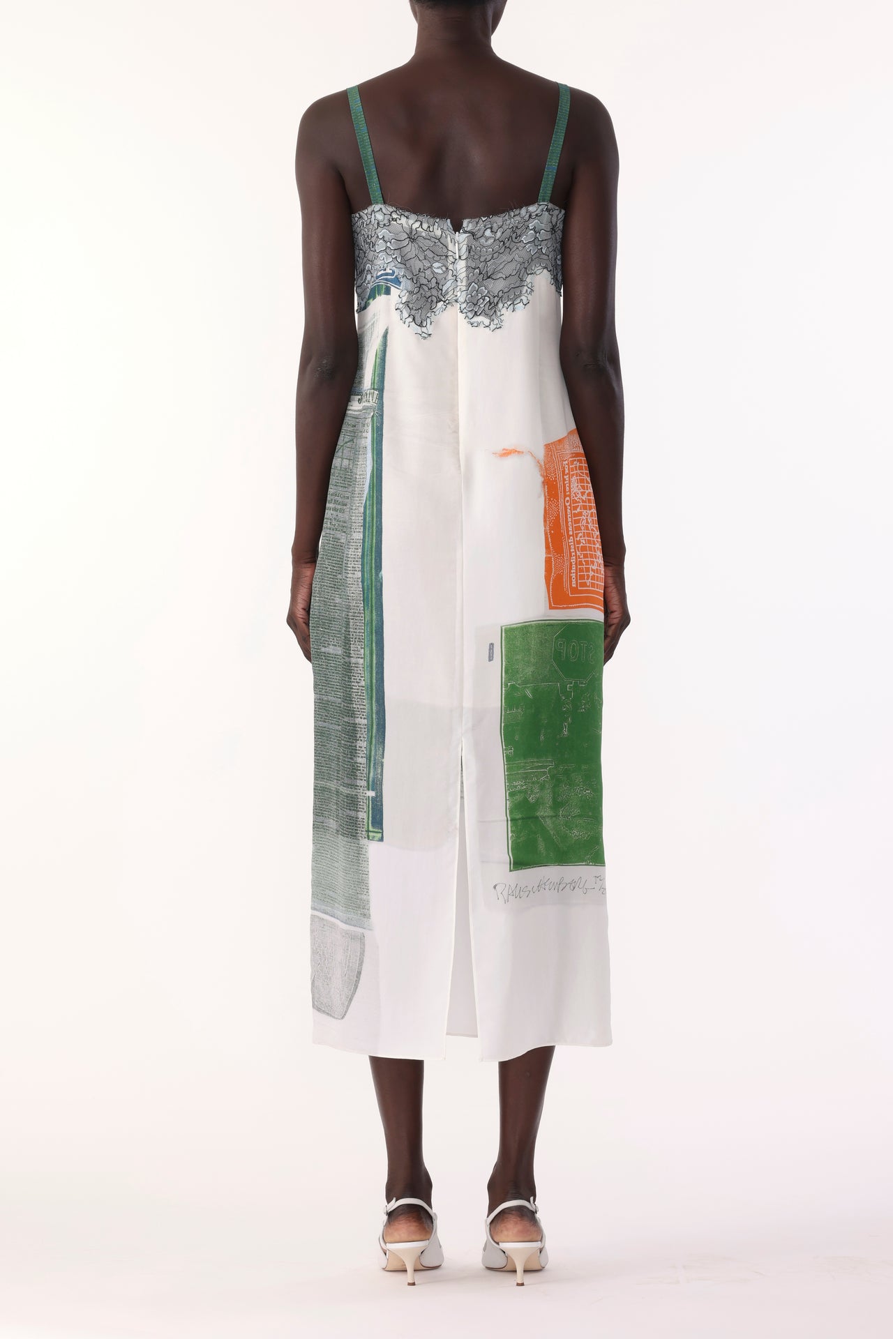 COLLAGE SLIP DRESS WITH PLATTER ARTWORK BY ROBERT RAUSCHENBERG view 3