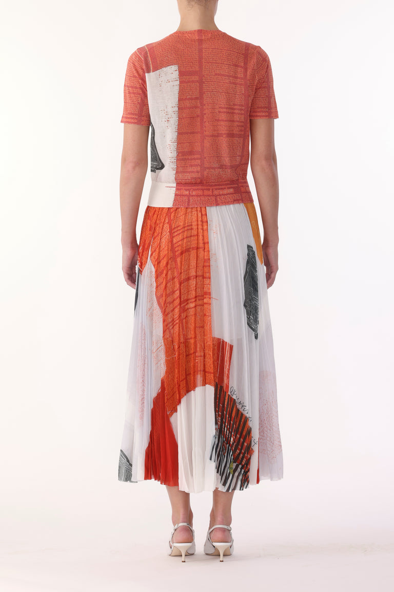 CHIFFON PLEATED SKIRT WITH CAT PAWS ARTWORK BY ROBERT RAUSCHENBERG view 3