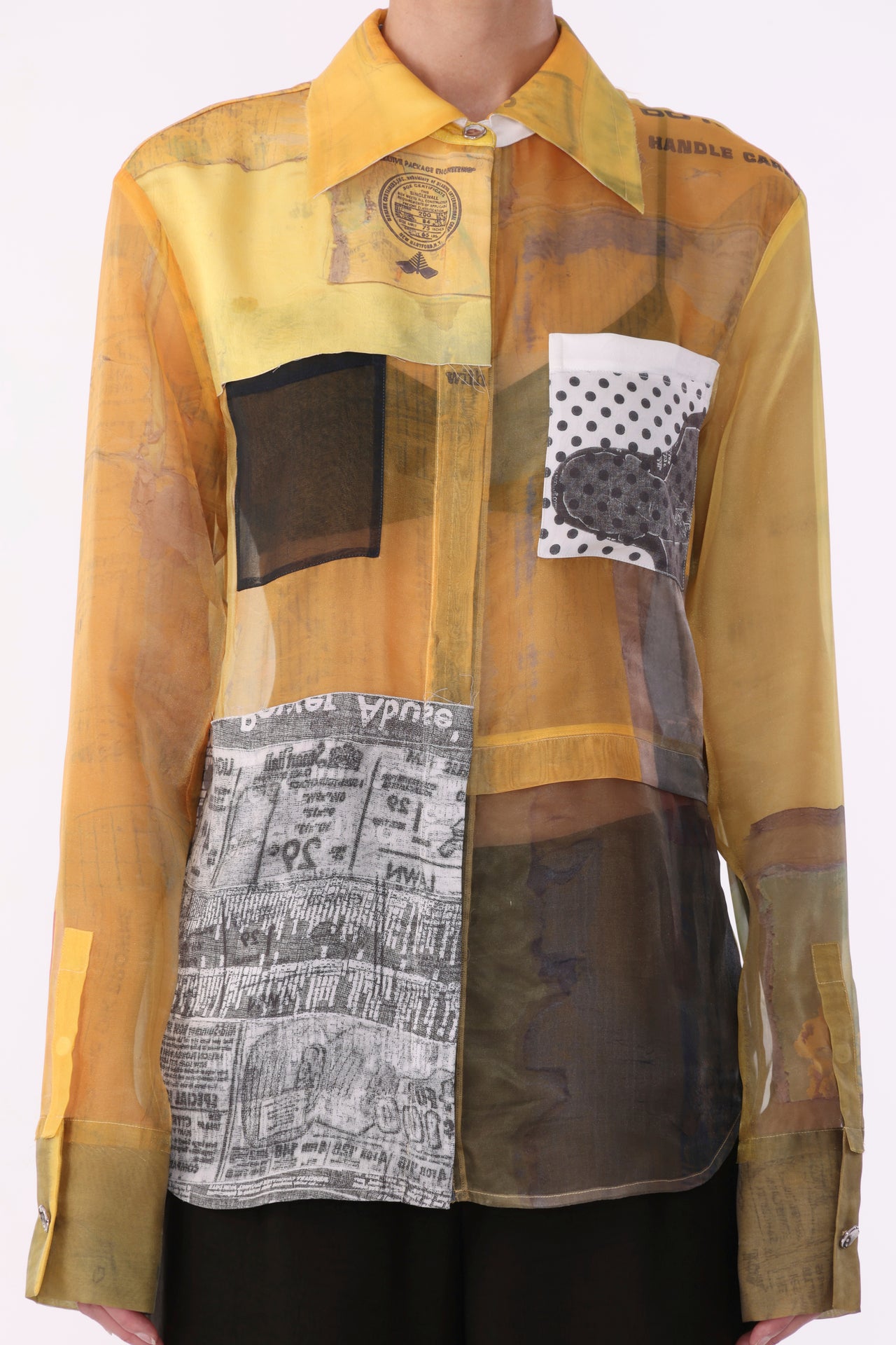 COLLAGE LONG SLEEVE ORGANZA SHIRT WITH SULPHUR BANK ARTWORK BY ROBERT RAUSCHENBERG view 2