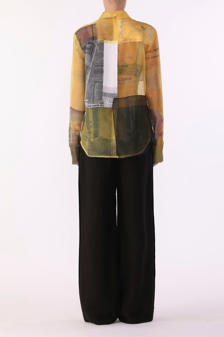 COLLAGE LONG SLEEVE ORGANZA SHIRT WITH SULPHUR BANK ARTWORK BY ROBERT RAUSCHENBERG view 5