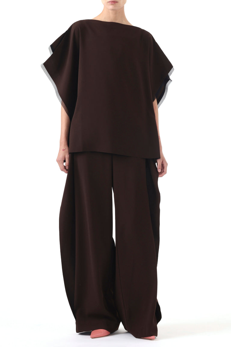 MID RISE CREPE STRAIGHT LEG PANTS WITH SIDE RUFFLE view 1
