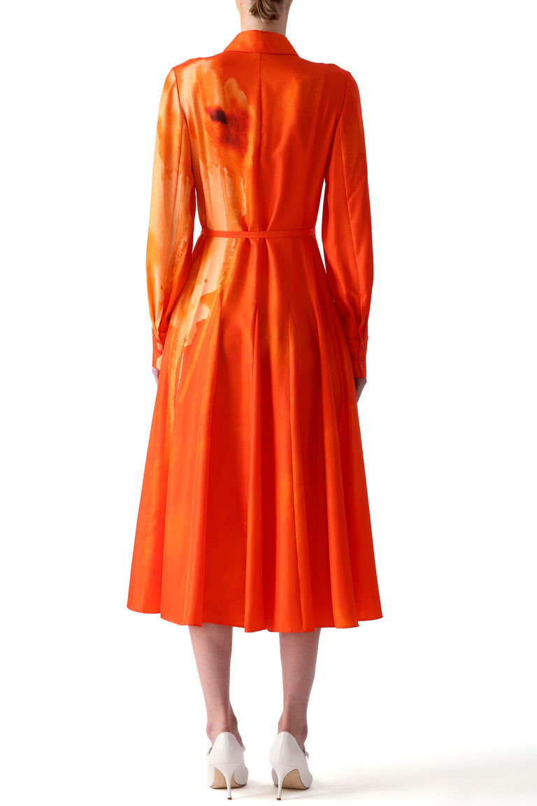 WATERCOLRO FLORAL PRINTED SILK SHIRTDRESS WITH GODET SKIRT view 4
