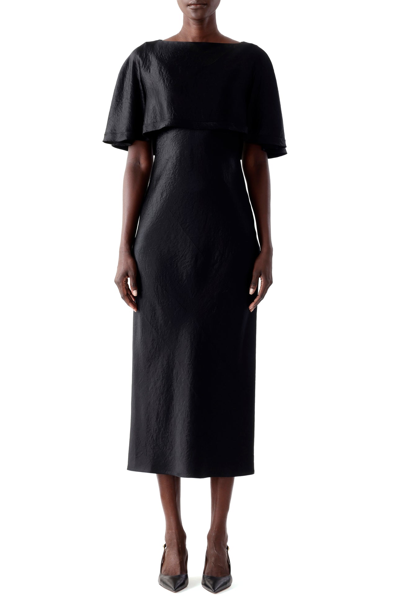 WASHED TWILL CAPE MIDI DRESS view 1
